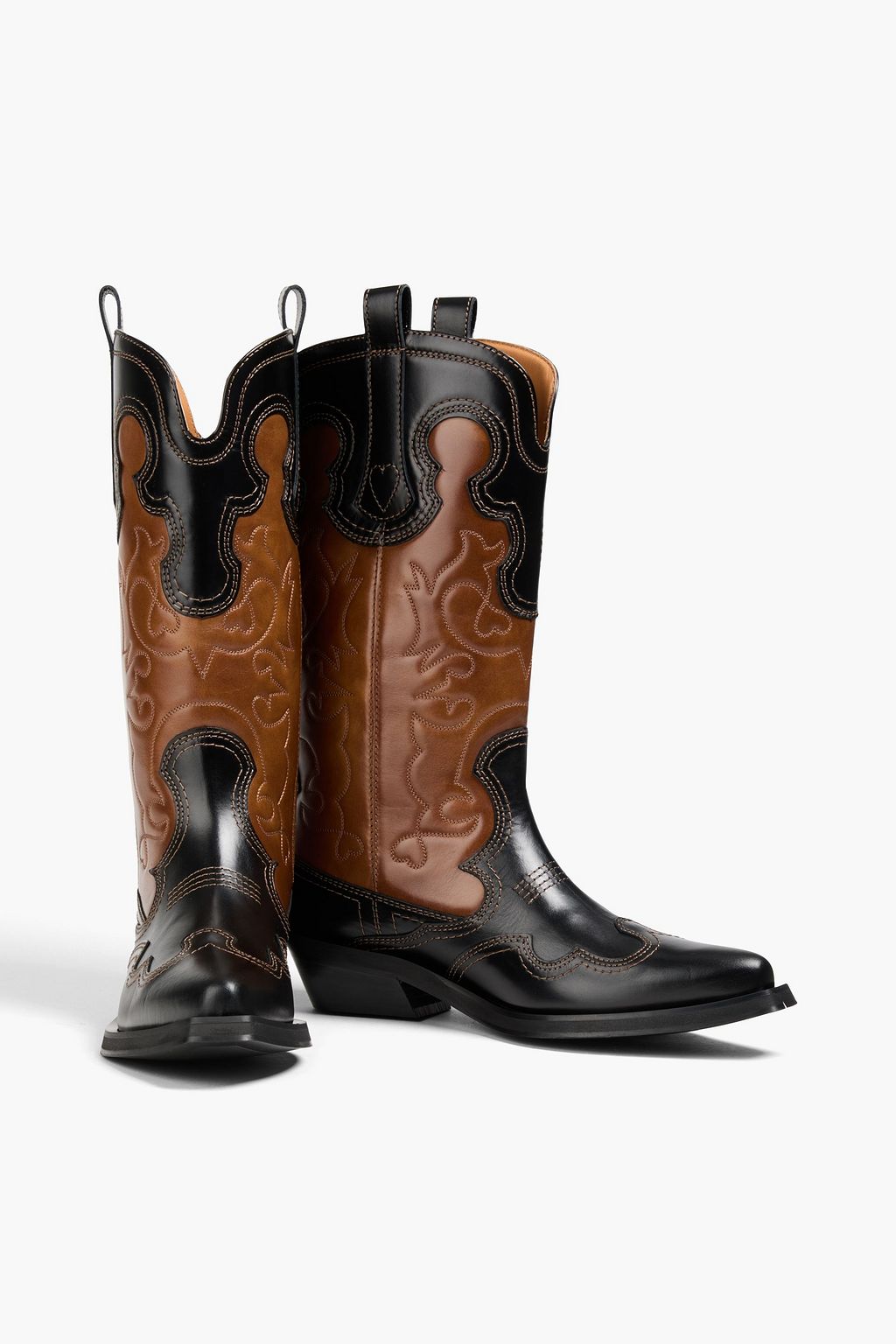 GANNI Embroidered two-tone leather cowboy boots