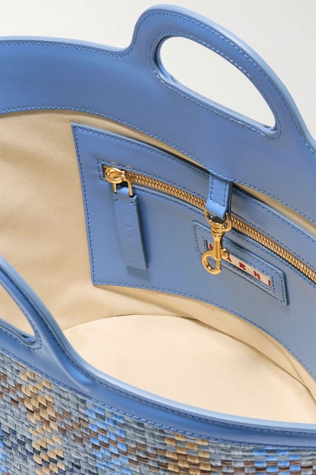 MARNI Tropicalia small leather-trimmed embroidered faux raffia tote