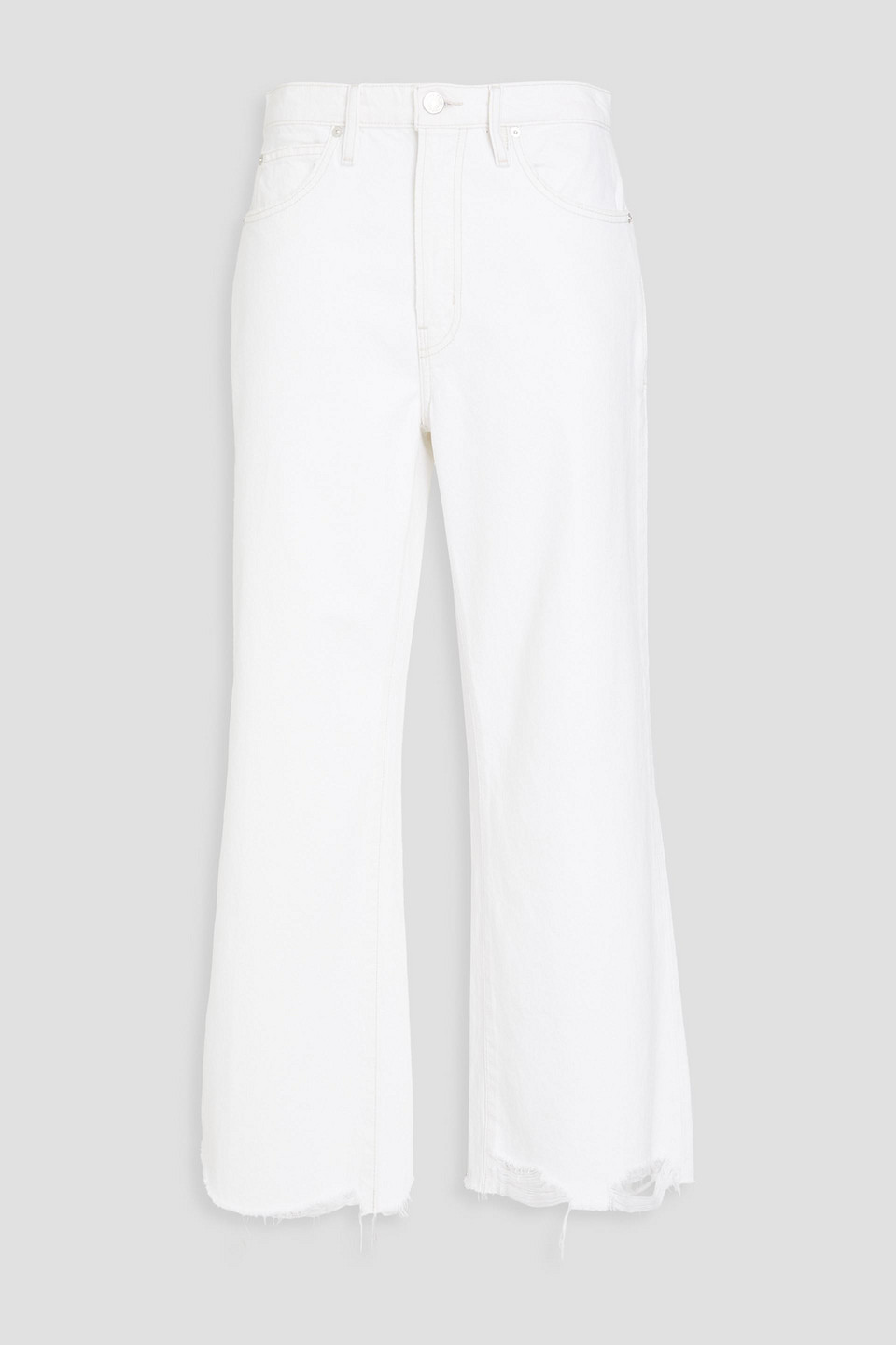Frame Cropped Distressed High-rise Straight-leg Jeans In Ivory