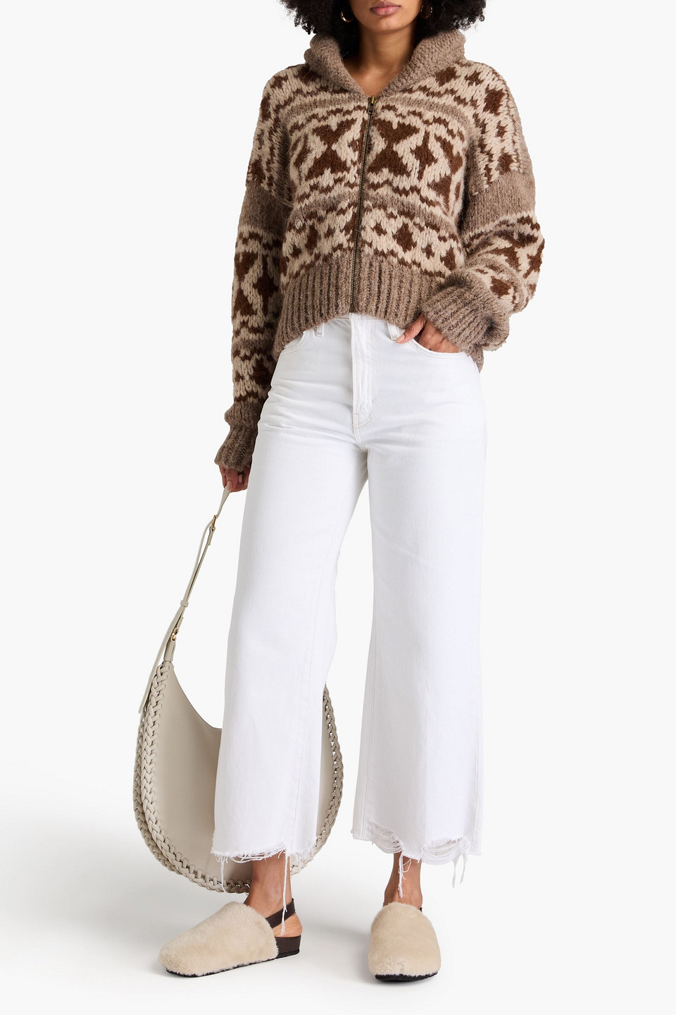 FRAME CROPPED DISTRESSED HIGH-RISE STRAIGHT-LEG JEANS 