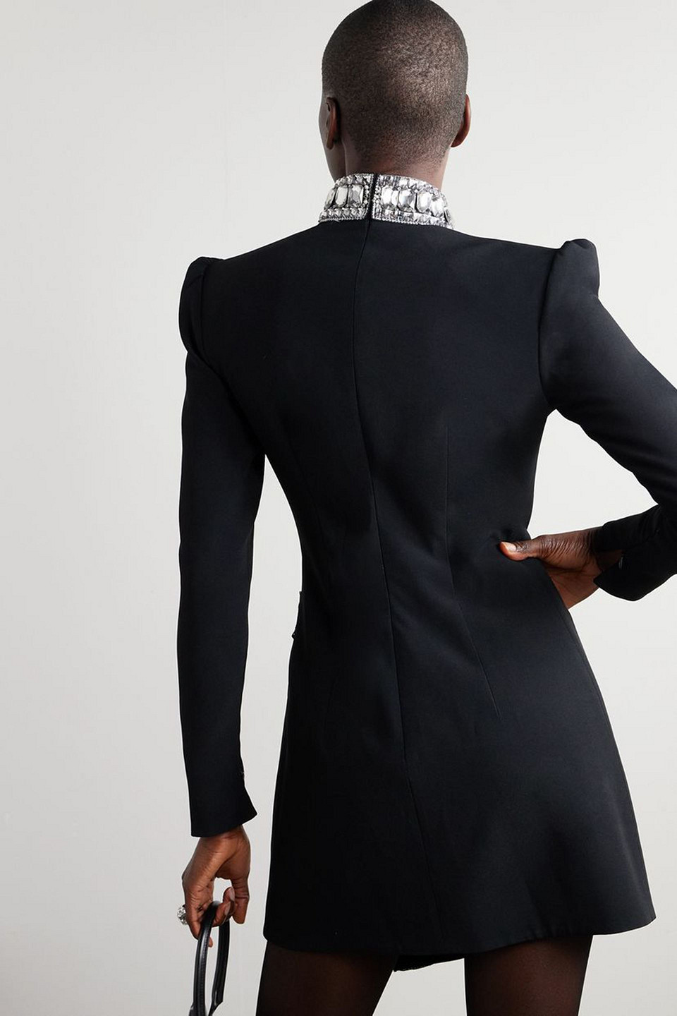 Andrew Gn Crystal-embellished Crepe Turtleneck Mini Dress In Schwarz