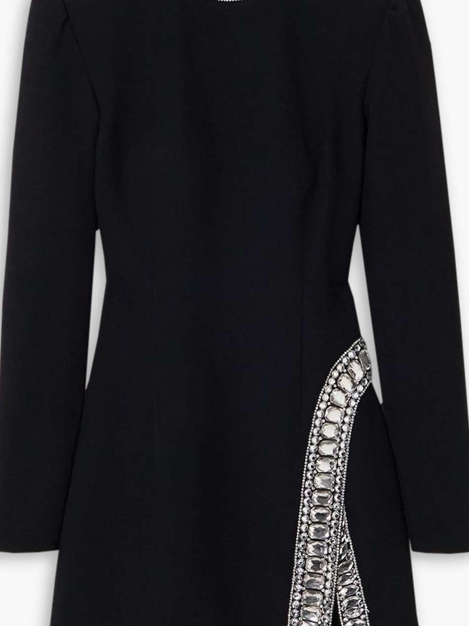 crystal-embellished crepe turtleneck mini dress