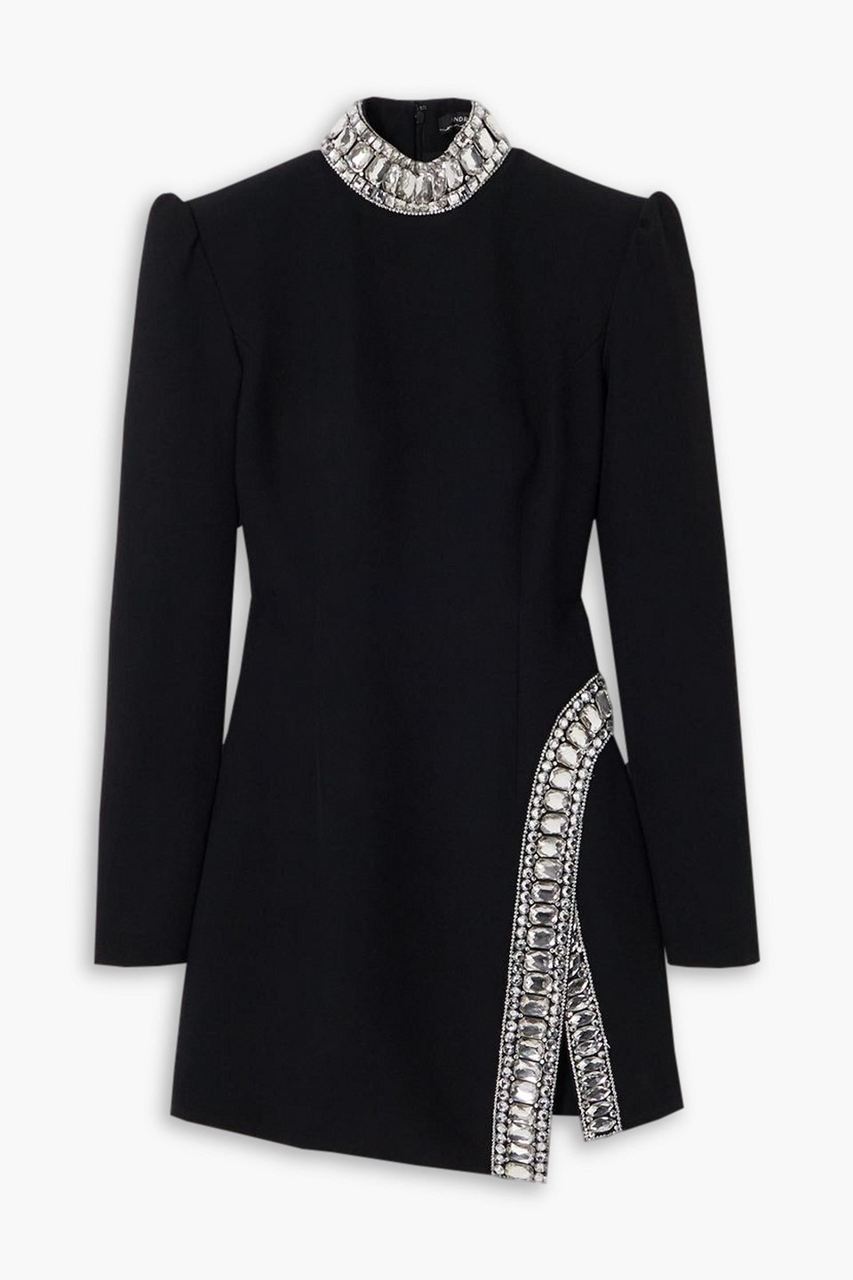 Andrew Gn Crystal-embellished Crepe Turtleneck Mini Dress In Schwarz
