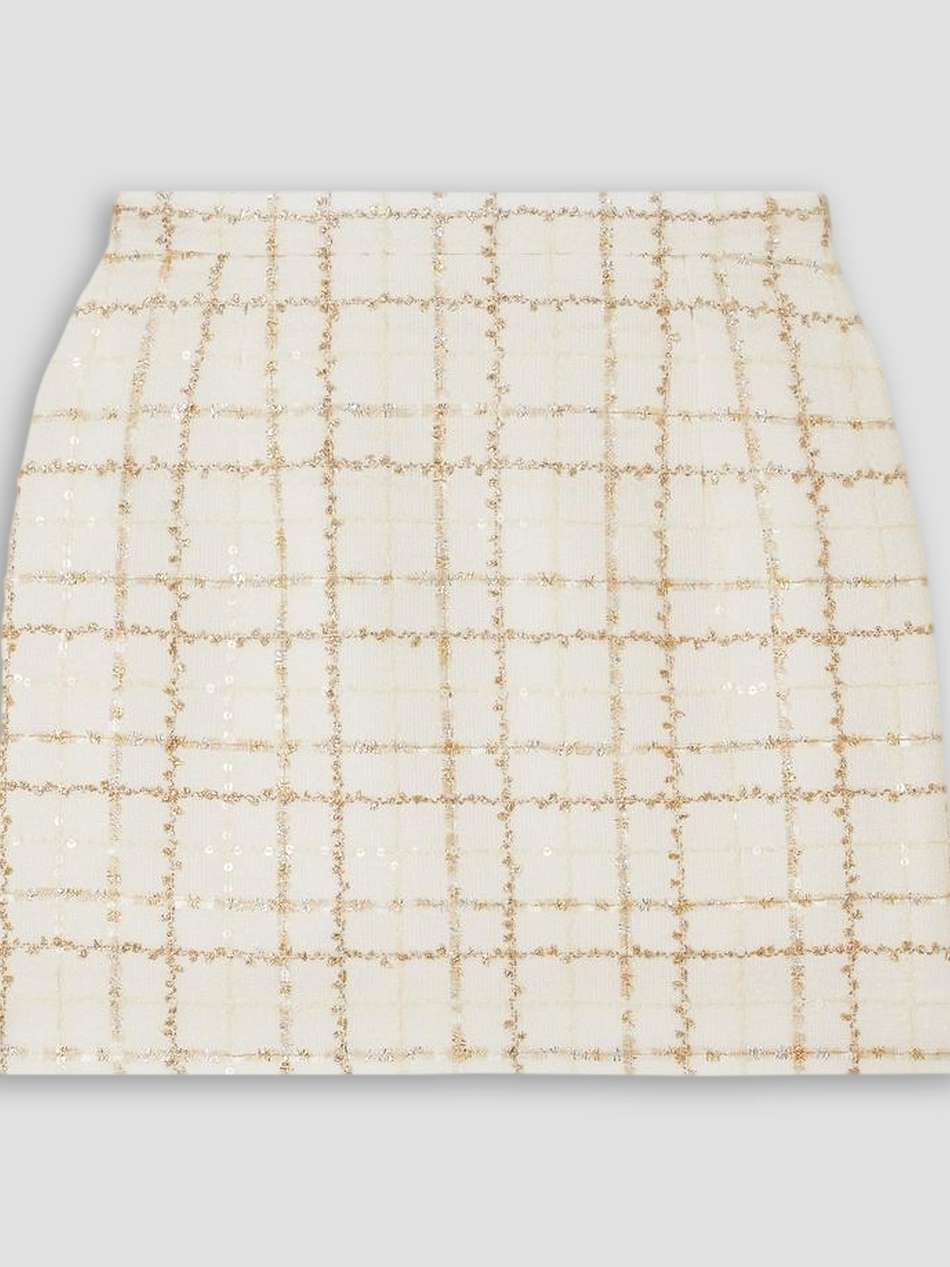 checked sequin-embellished metallic tweed mini skirt