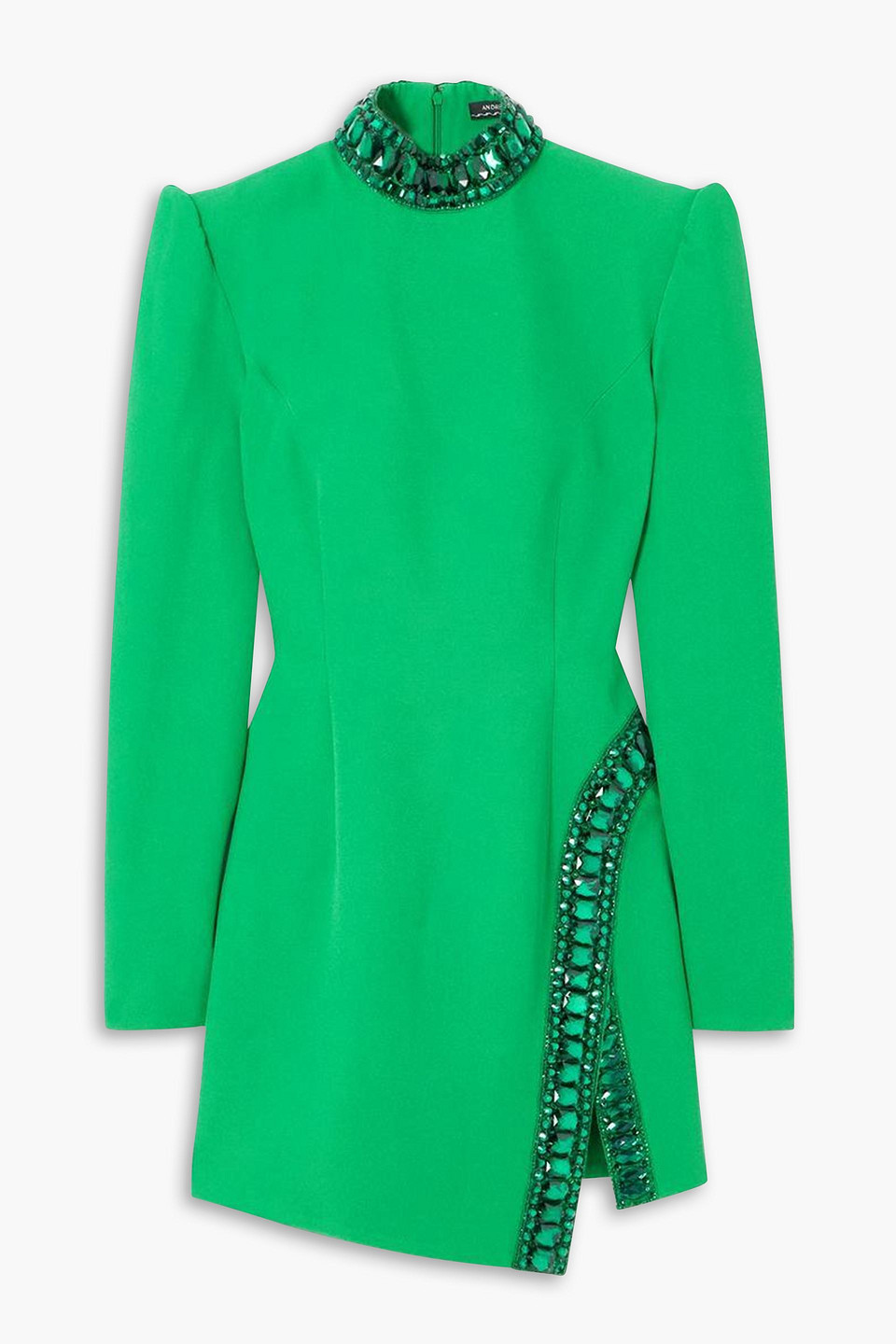 Andrew Gn Crystal-embellished Crepe Turtleneck Mini Dress In Grün