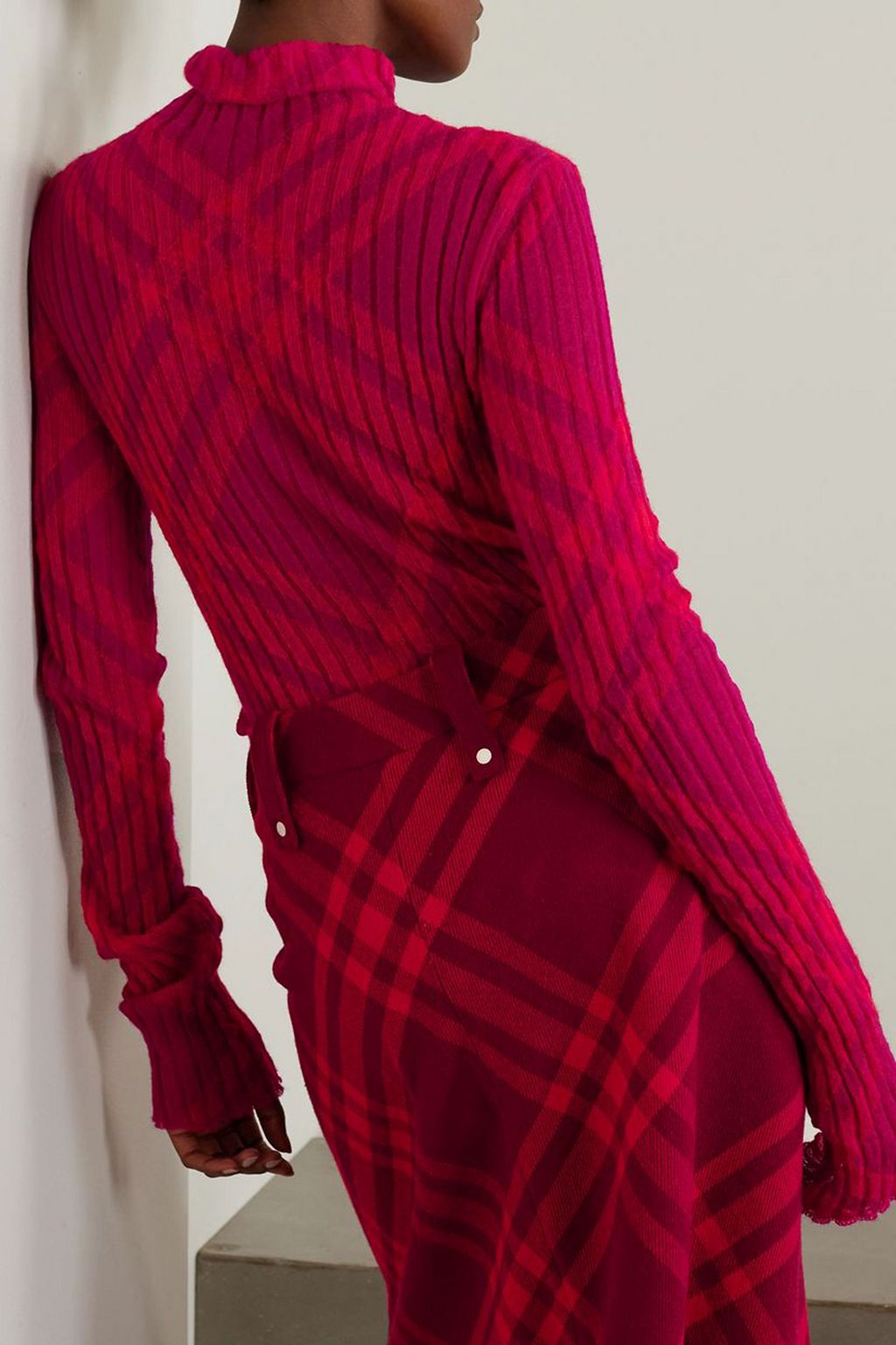 BURBERRY Checked ribbed mohair-blend turtleneck sweater