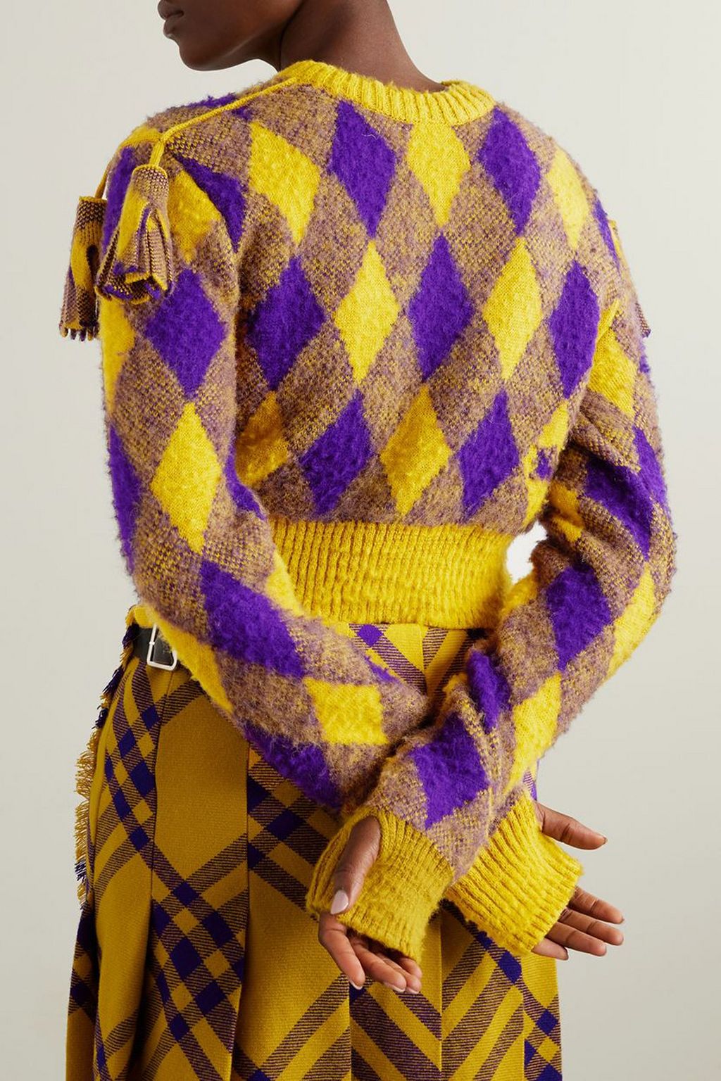 BURBERRY Cropped tasseled checked wool sweater