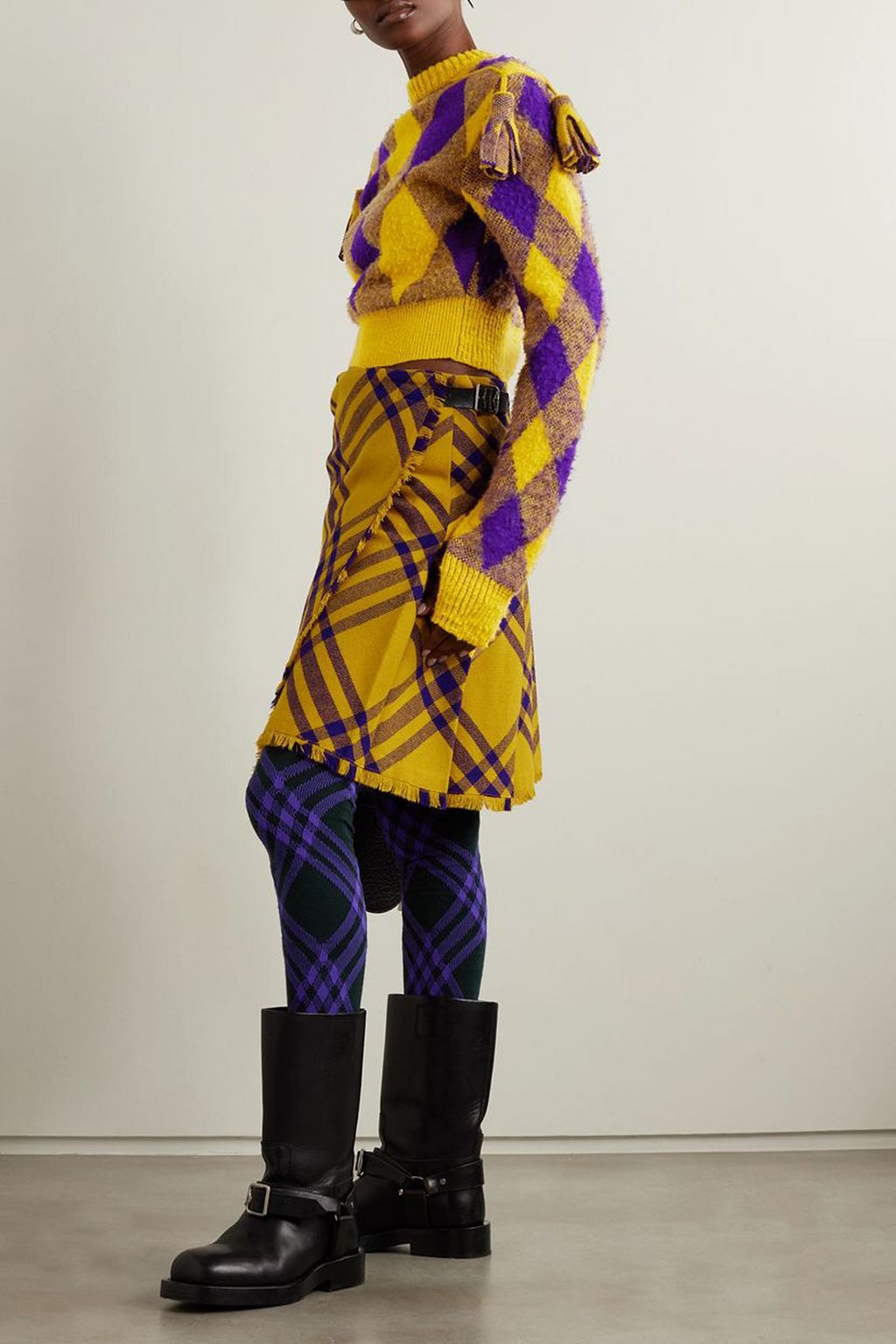 BURBERRY Cropped tasseled checked wool sweater
