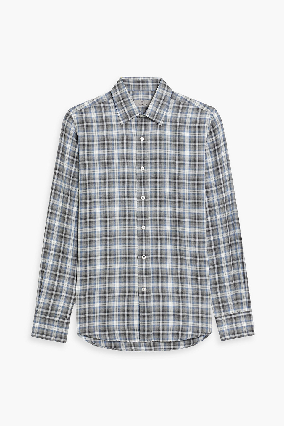 Canali Checked Cotton-flannel Shirt In Gray