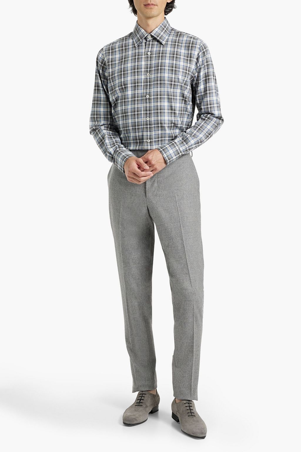 CANALI Checked cotton-flannel shirt