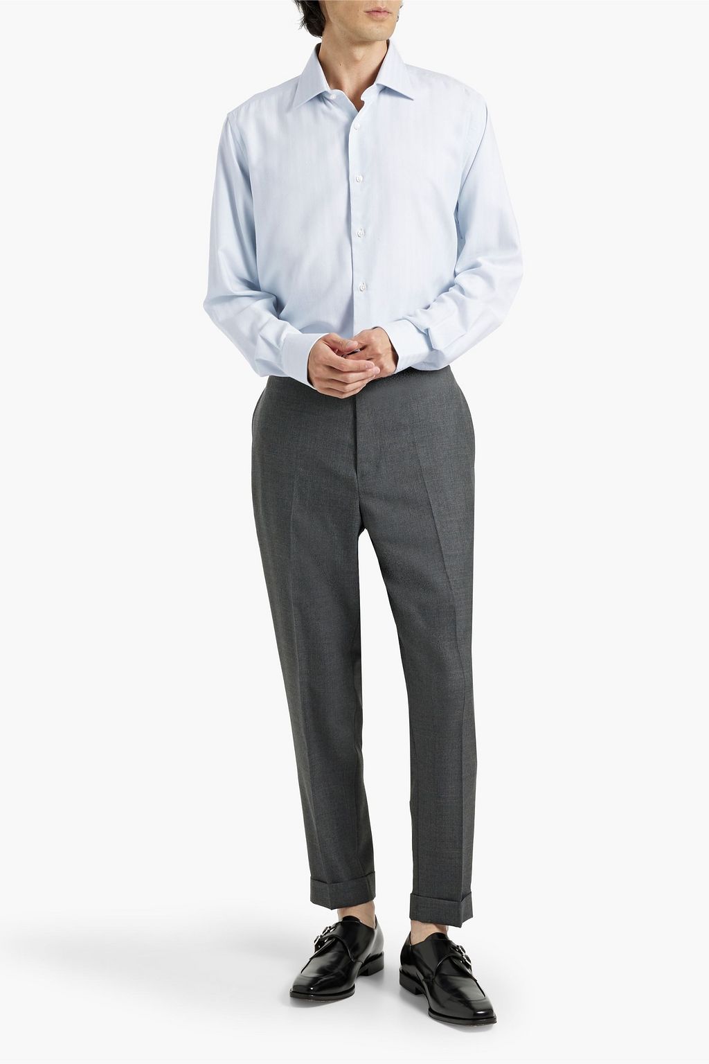 CANALI Herringbone silk, cotton and cashmere-blend shirt