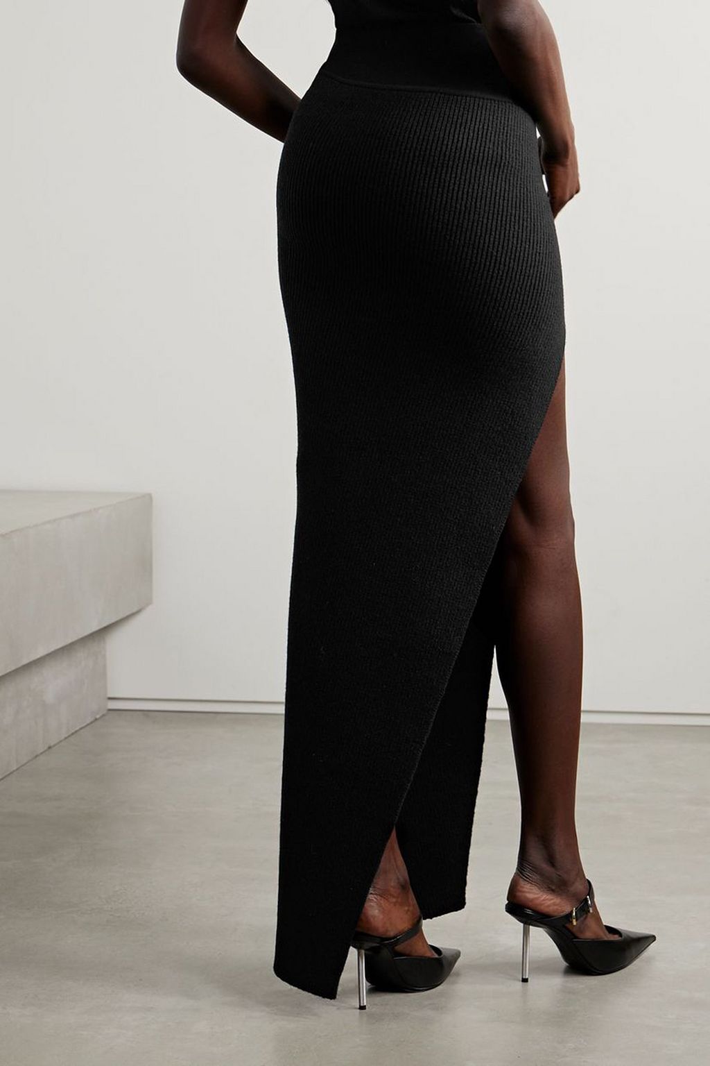RICK OWENS Asymmetric ribbed cashmere-blend maxi skirt