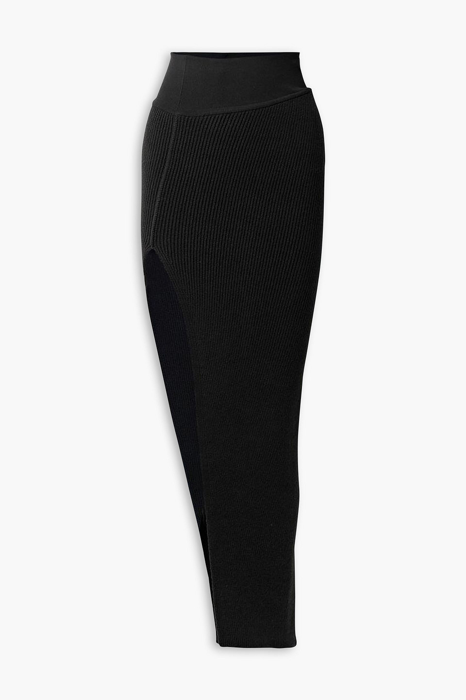 Rick Owens Asymmetric Ribbed Cashmere-blend Maxi Skirt In Black