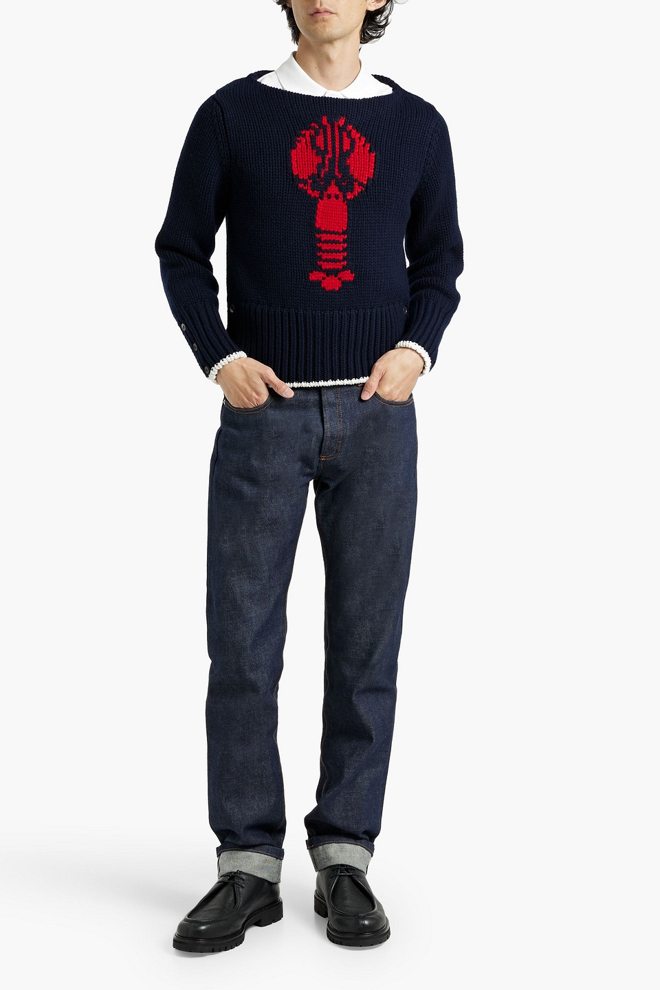 Thom Browne Intarsia Cashmere Sweater In Navy