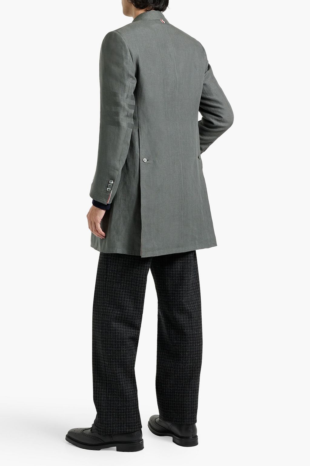 THOM BROWNE معطف من الكتّان بتصميم مخطط