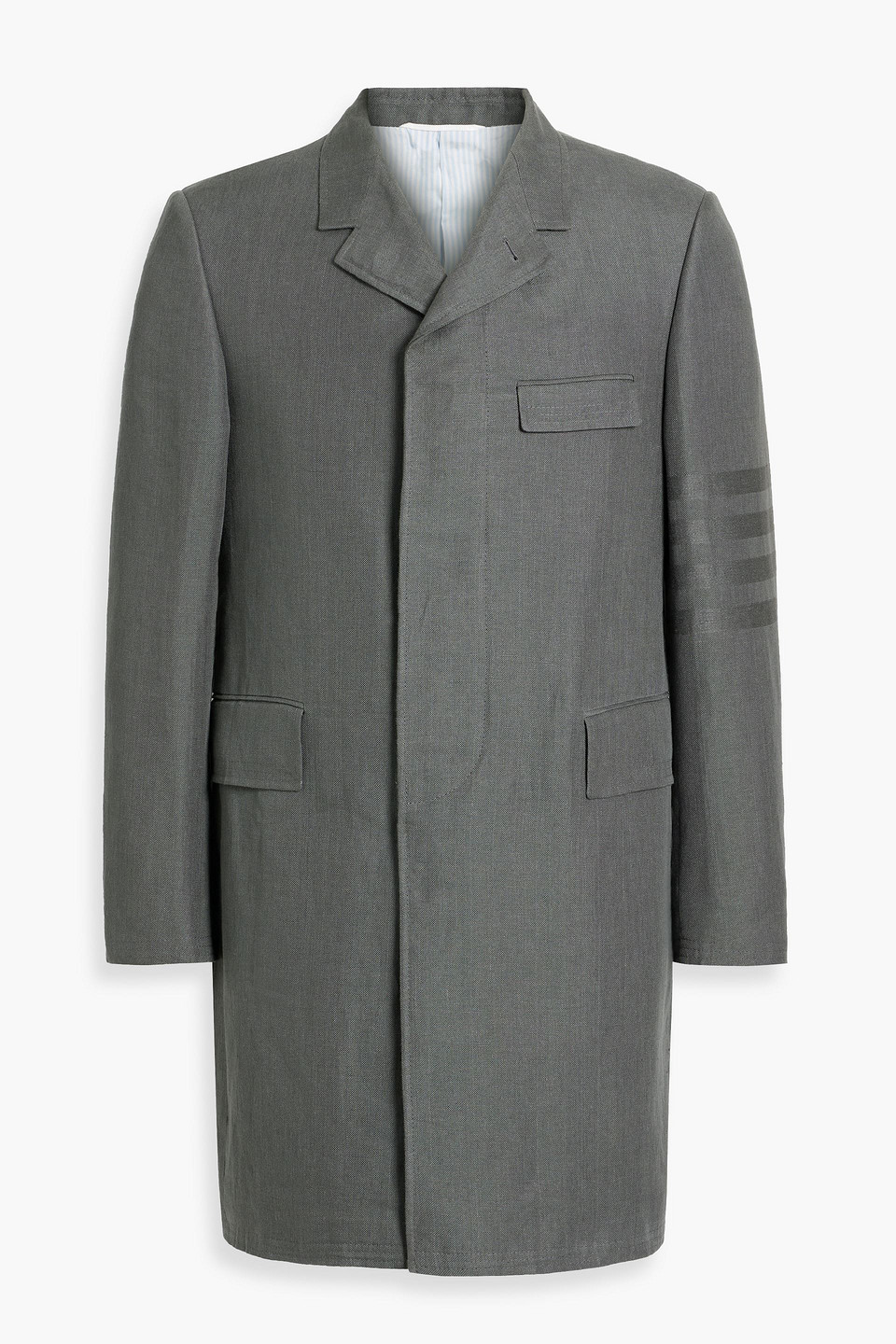 Thom Browne Striped Linen Coat In Dark Gray