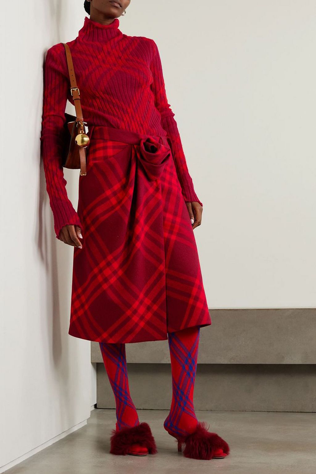 BURBERRY تنورة متوسطة الطول ملفوفة من الصوف بنقشة المربعات