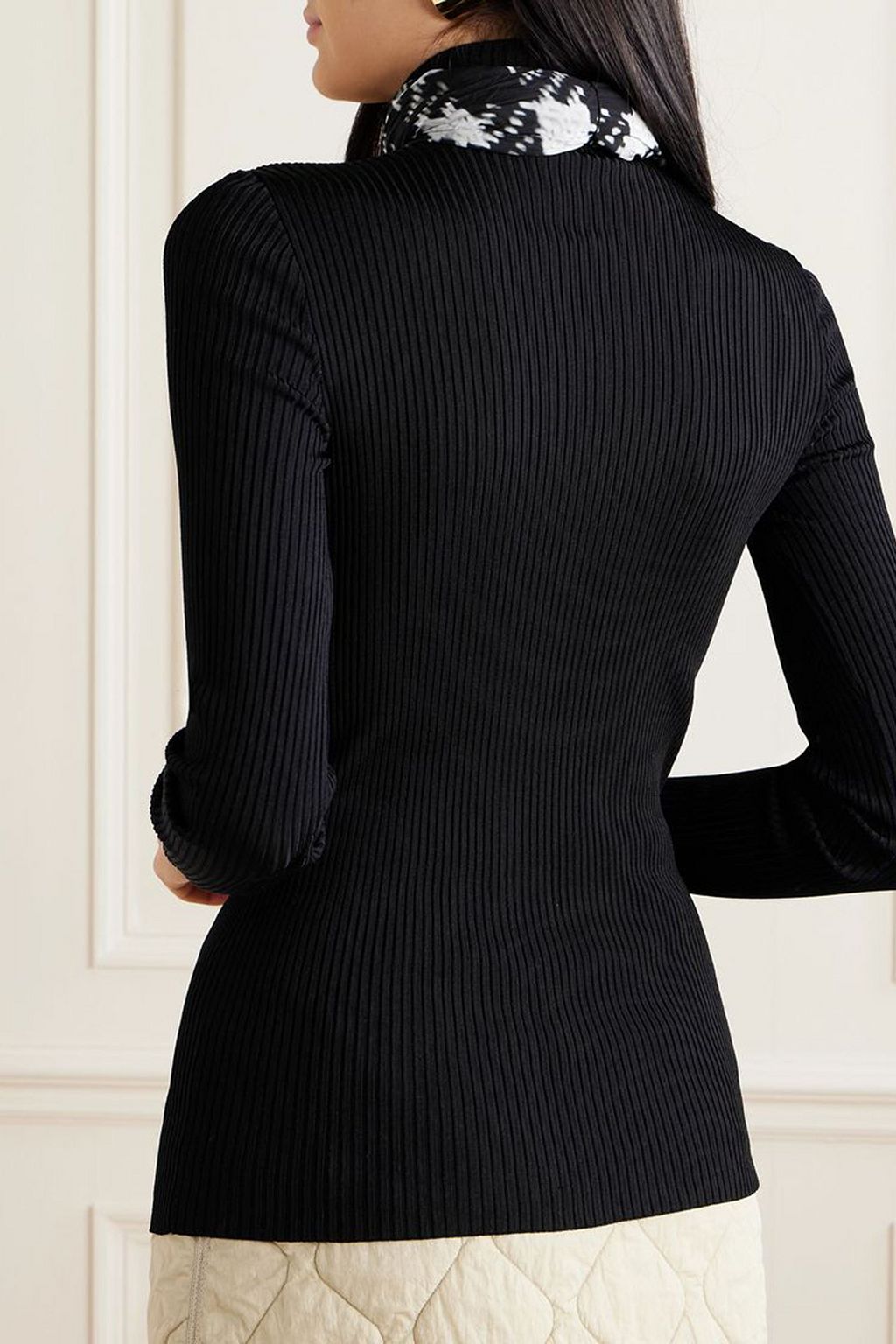 BURBERRY Embroidered silk crepe de chine-trimmed ribbed-knit turtleneck sweater