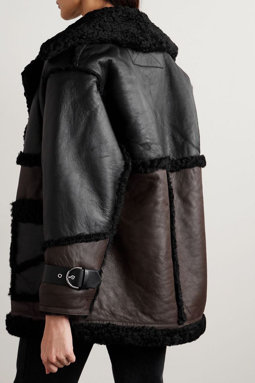 SHOREDITCH SKI CLUB Reva leather-trimmed paneled shearling jacket