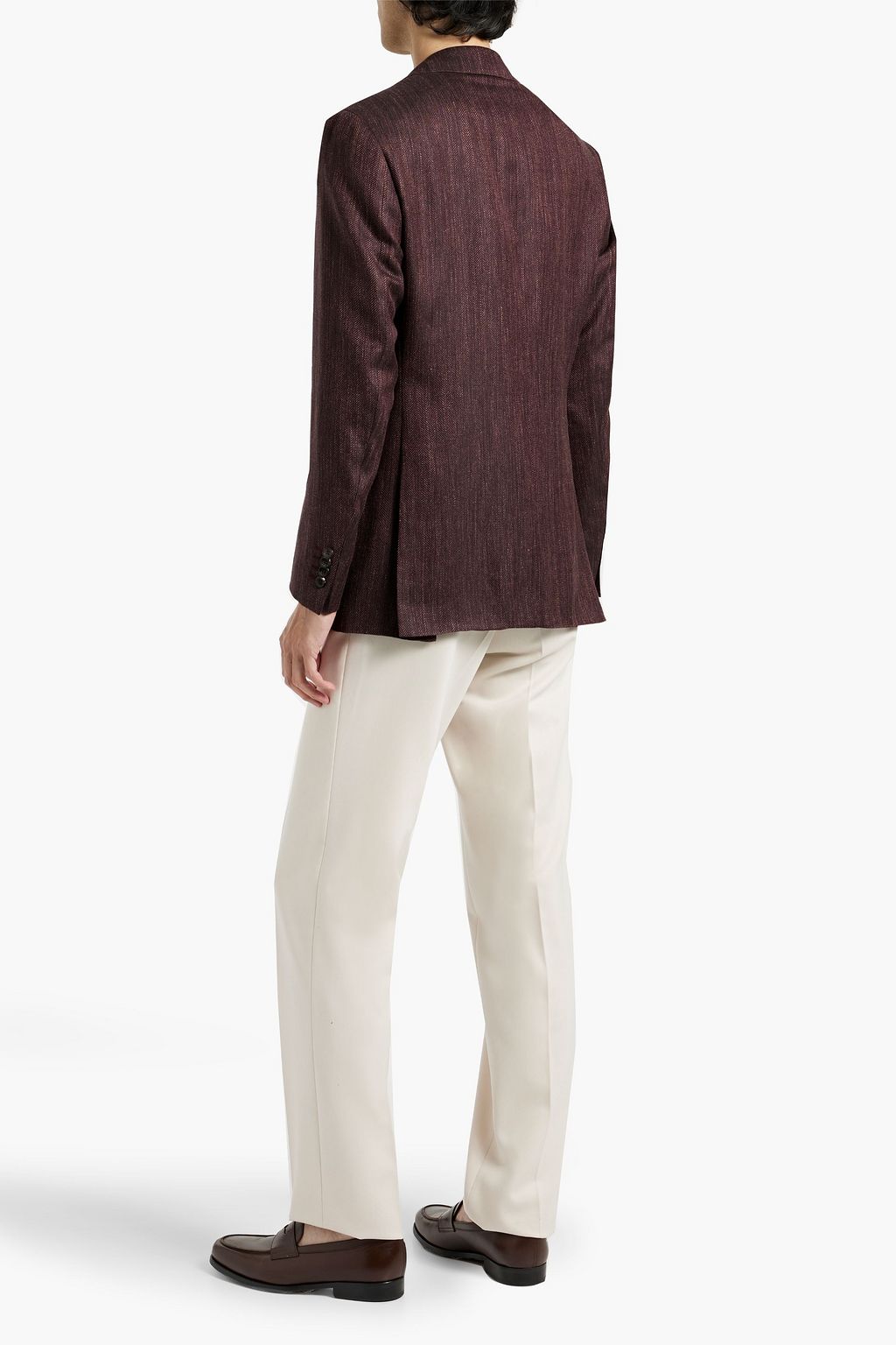 CANALI Herringbone wool, silk and linen-blend blazer