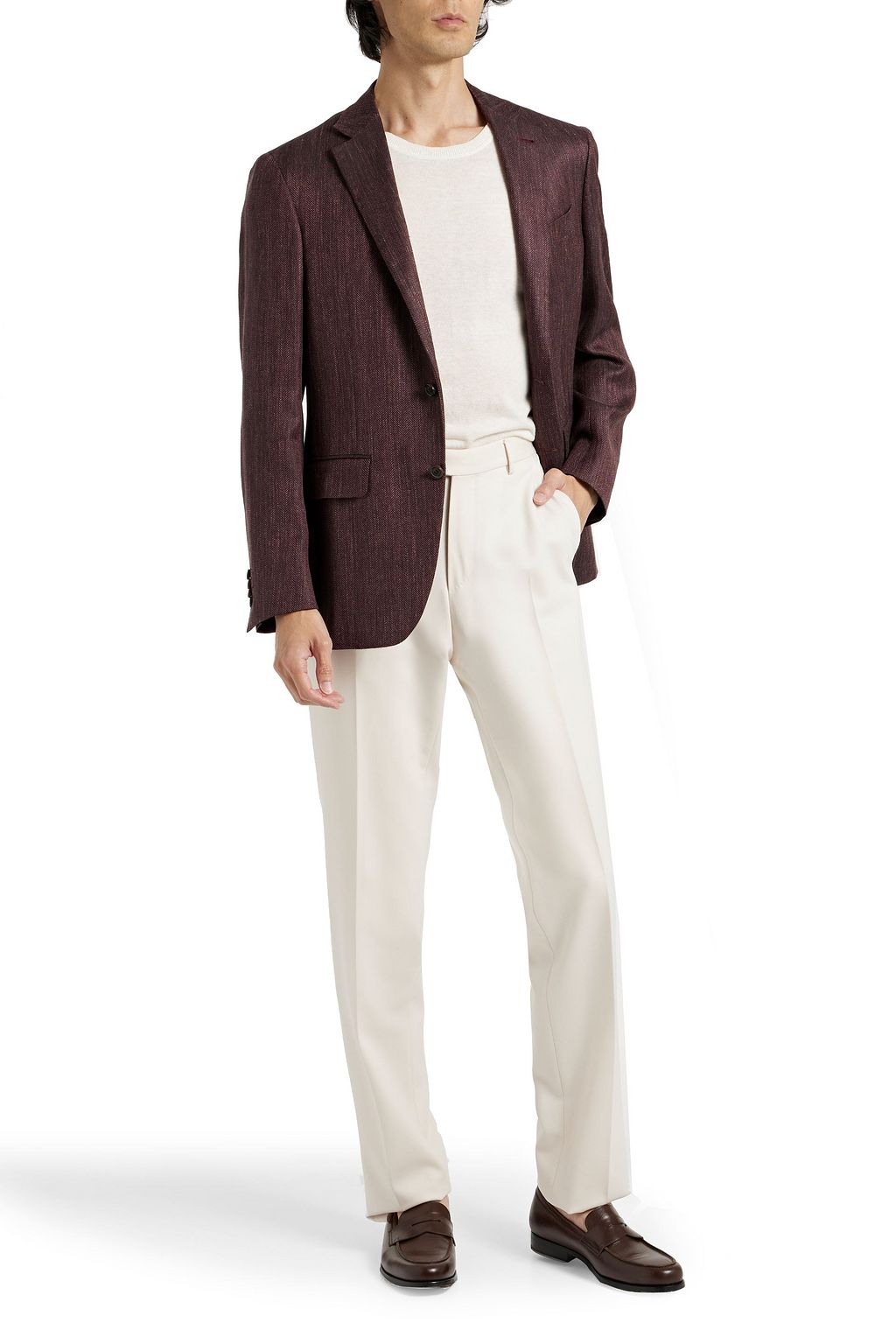CANALI Herringbone wool, silk and linen-blend blazer