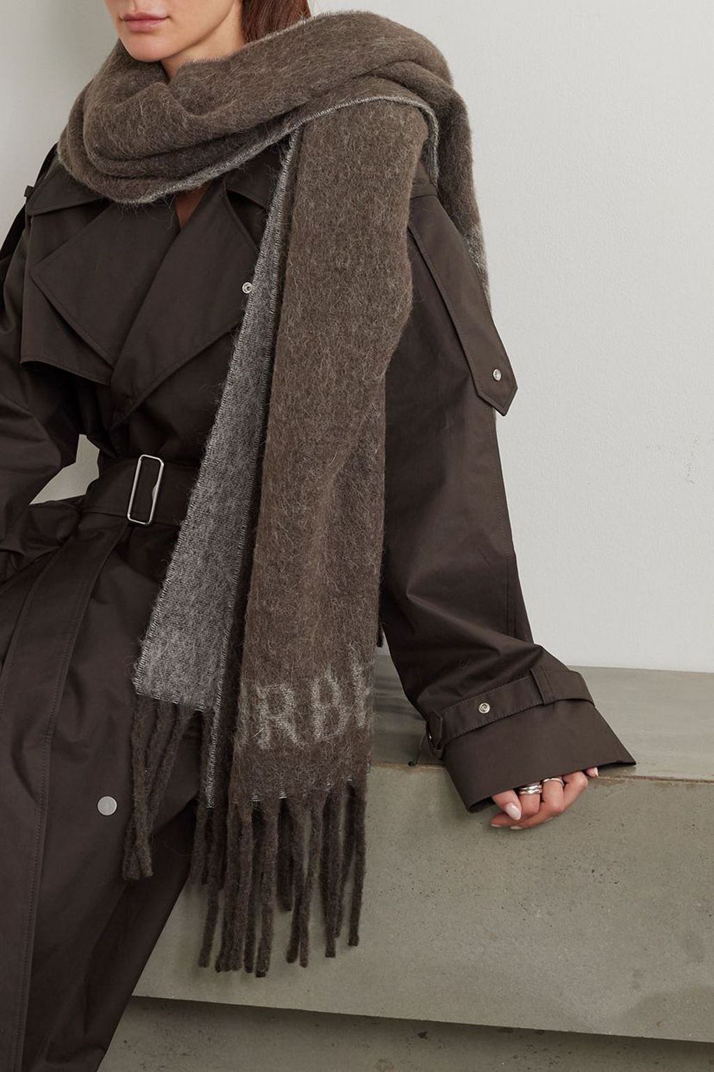 BURBERRY Fringed jacquard-knit scarf