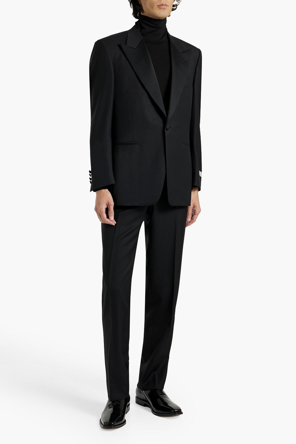 Canali Satin-trimmed Wool-twill Suit In Black