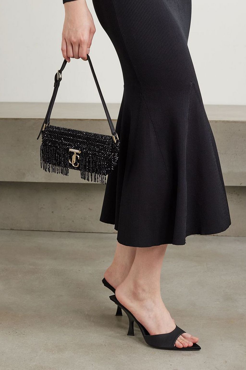 JIMMY CHOO Avenue mini fringed embellished satin shoulder bag