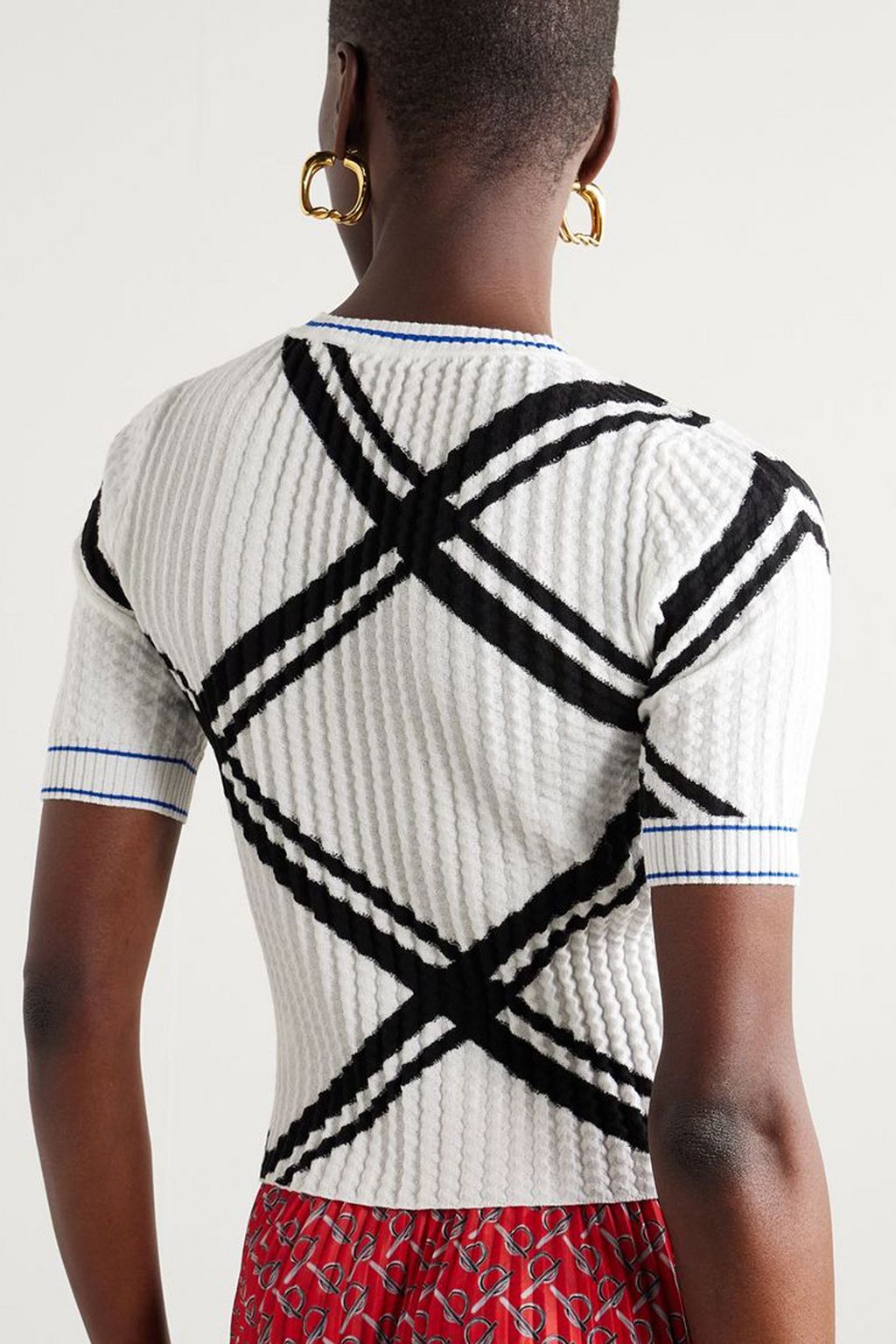 BURBERRY Cropped checked plissé-cotton T-shirt