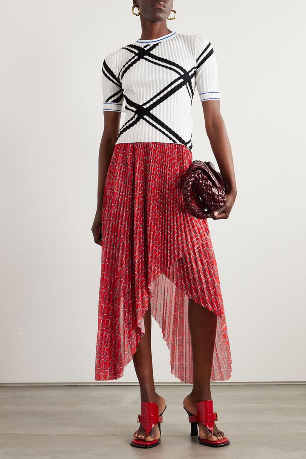 BURBERRY Cropped checked plissé-cotton T-shirt