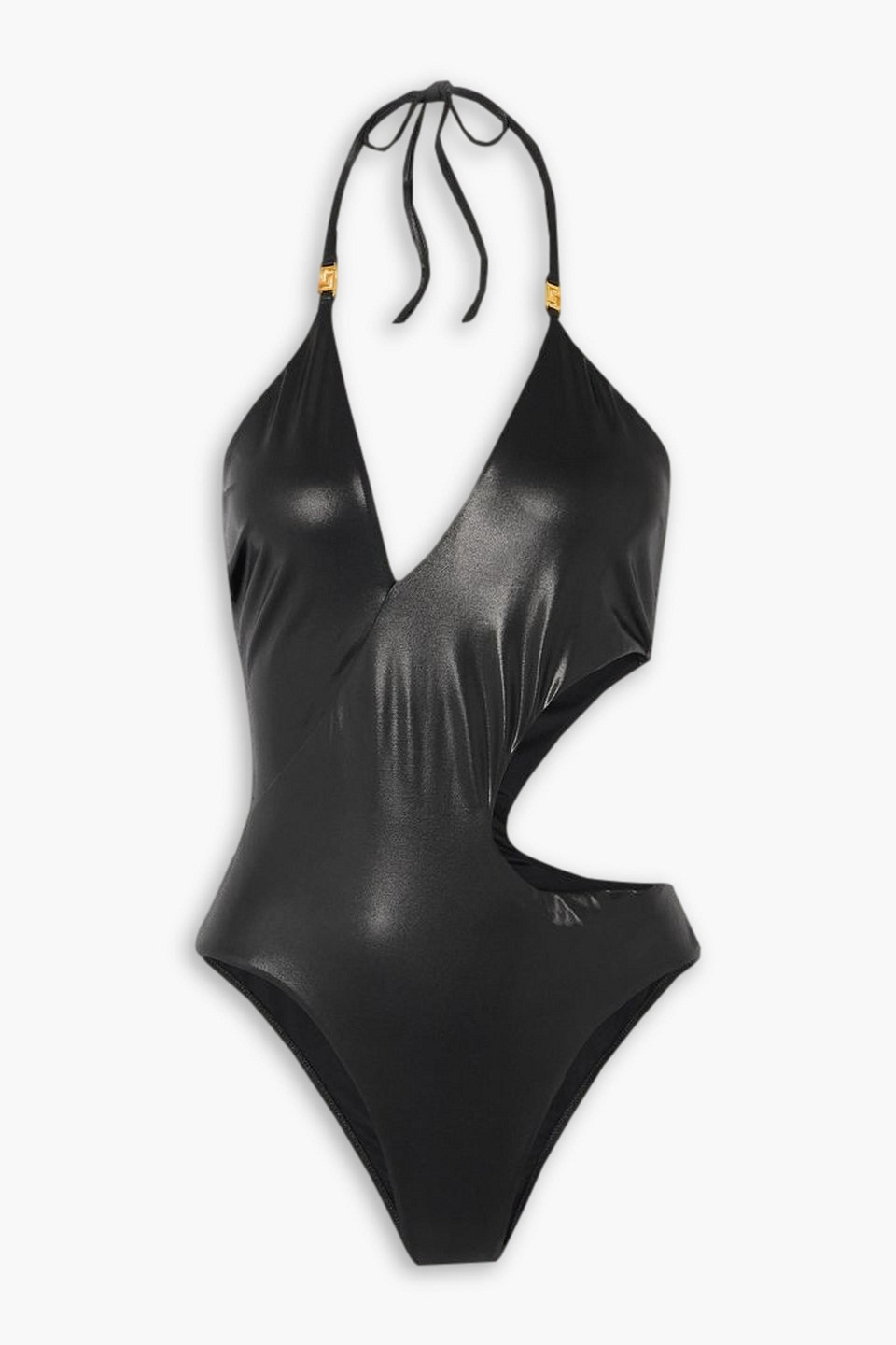Versace Cut-out One-piece Swimsuit With La Greca Logo In Black