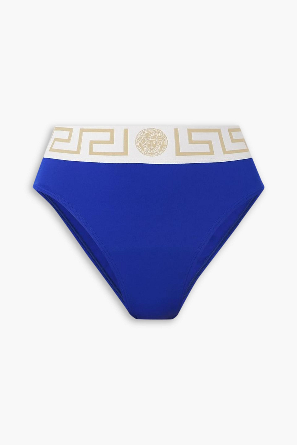 Versace Vita Jacquard-trimmed Bikini Briefs In Royal Blue