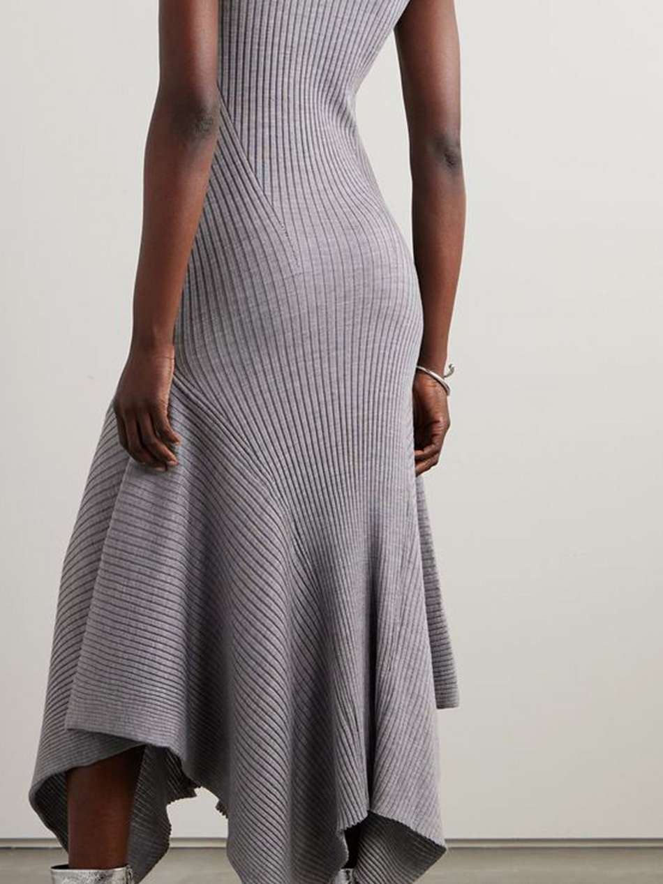 godet ribbed merino wool maxi dress