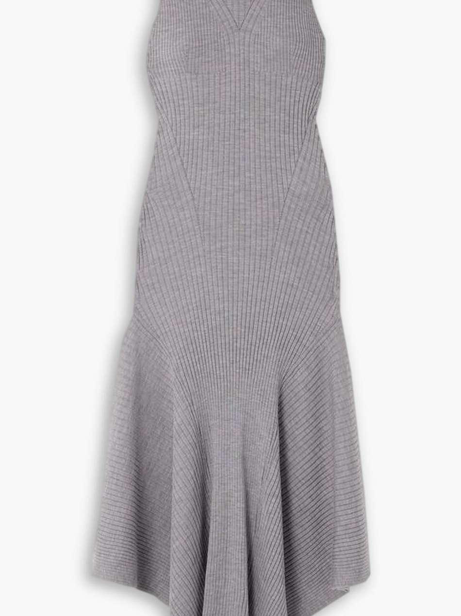 godet ribbed merino wool maxi dress