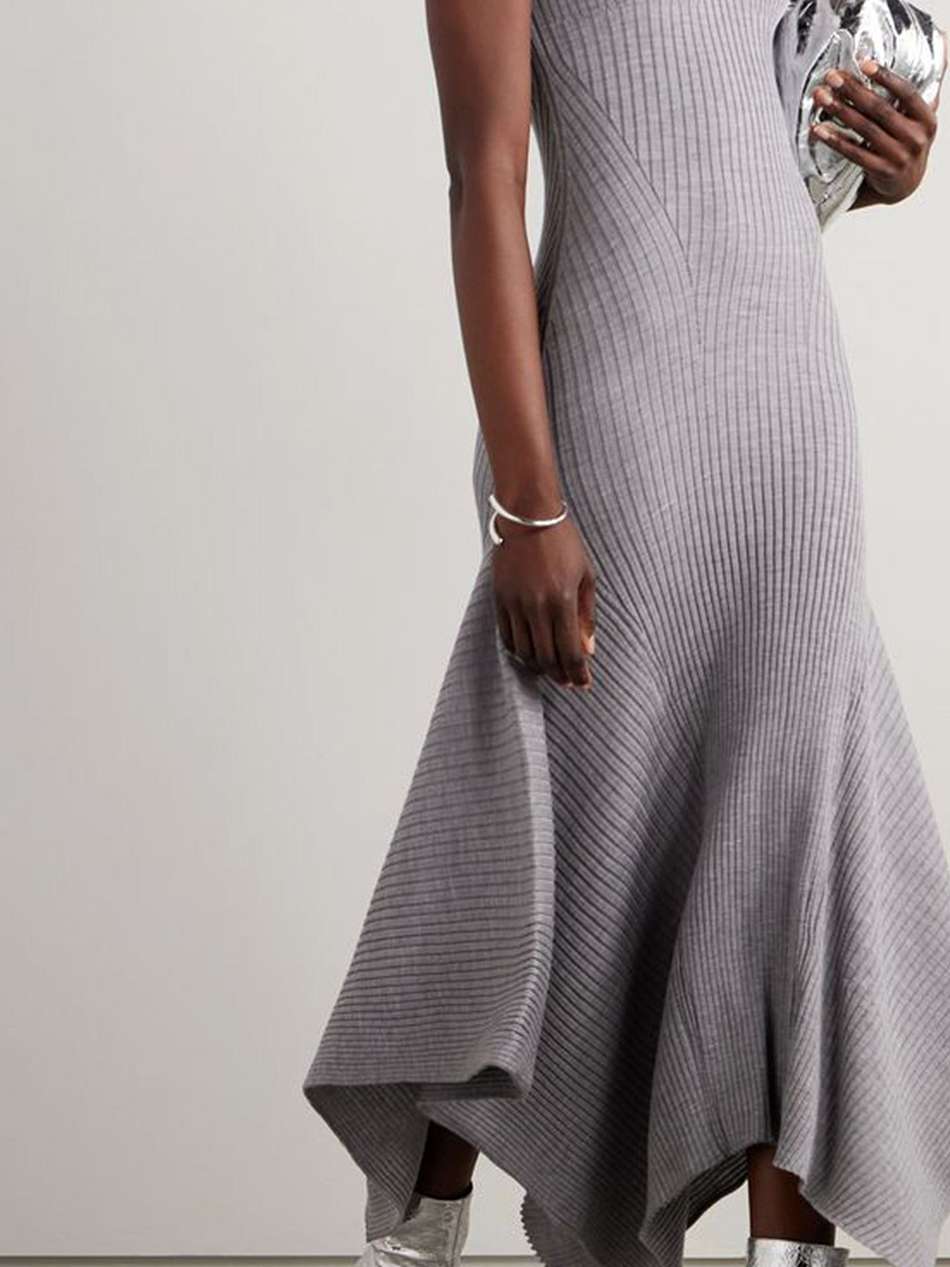 godet ribbed merino wool maxi dress