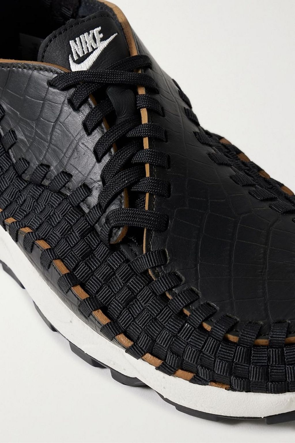 NIKE Air Footscape paneled woven webbing and croc-effect leather sneakers