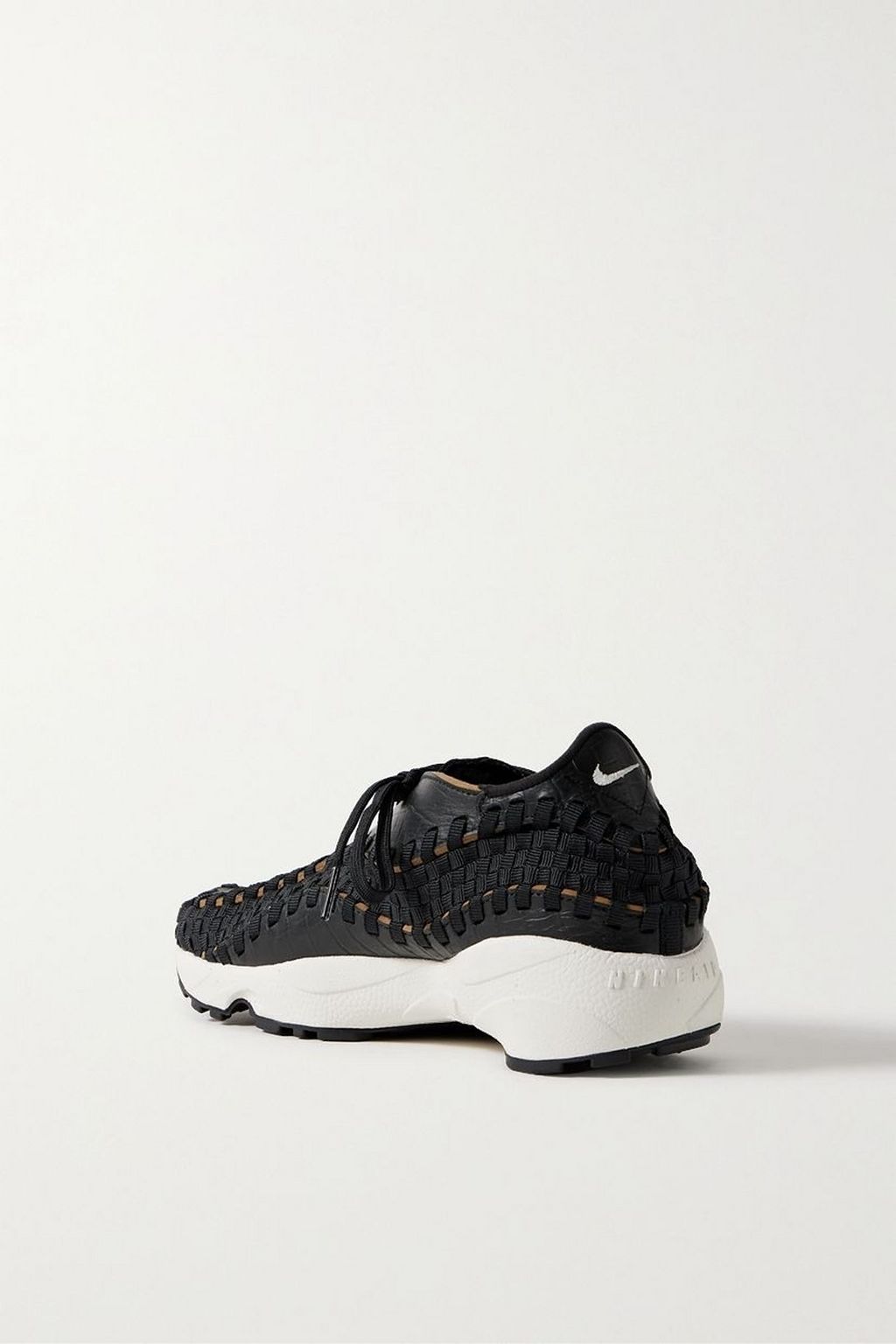 NIKE Air Footscape paneled woven webbing and croc-effect leather sneakers