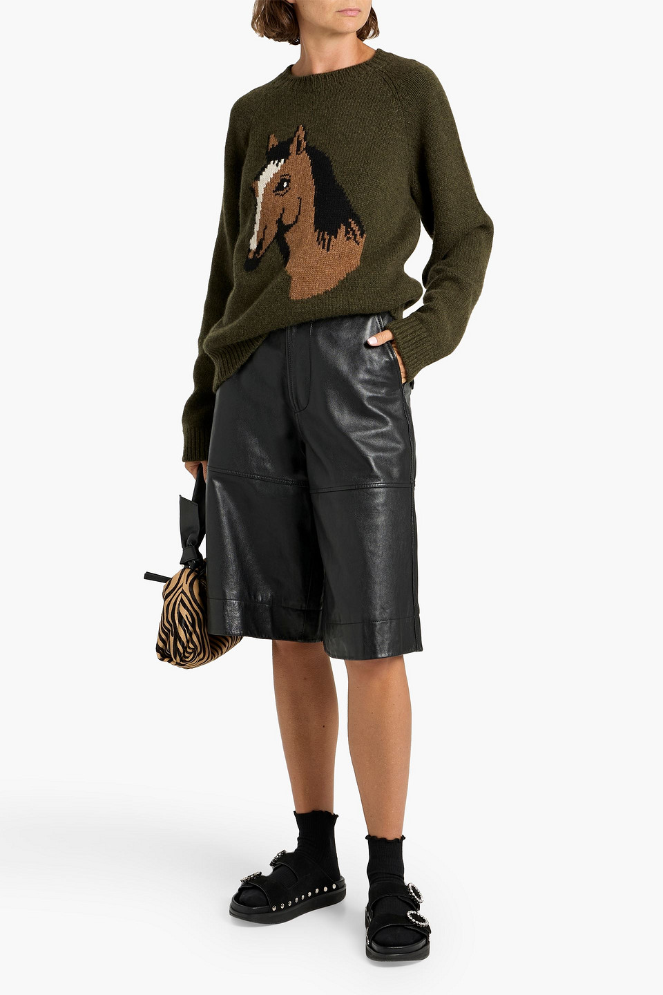 The Elder Statesman Horsey Intarsia Cashmere Sweater In Green