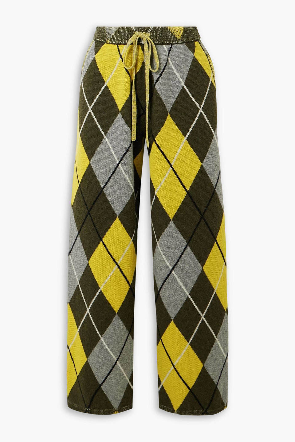 The Elder Statesman Argyle Cashmere-jacquard Straight-leg Track Pants In Multi