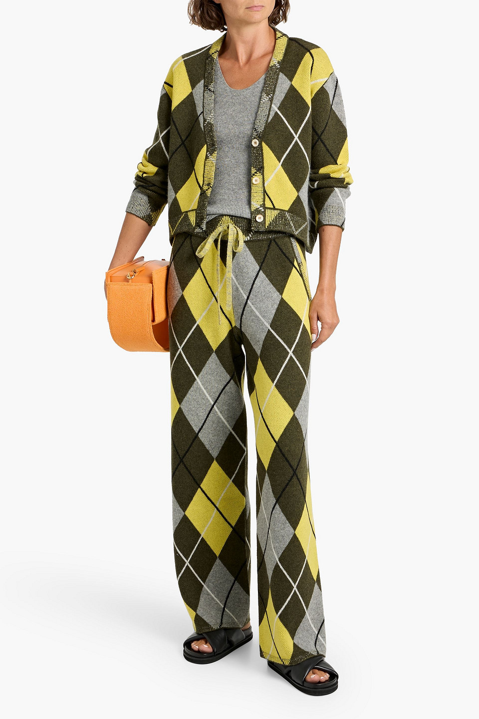 The Elder Statesman Argyle Intarsia Cashmere Cardigan In Multi