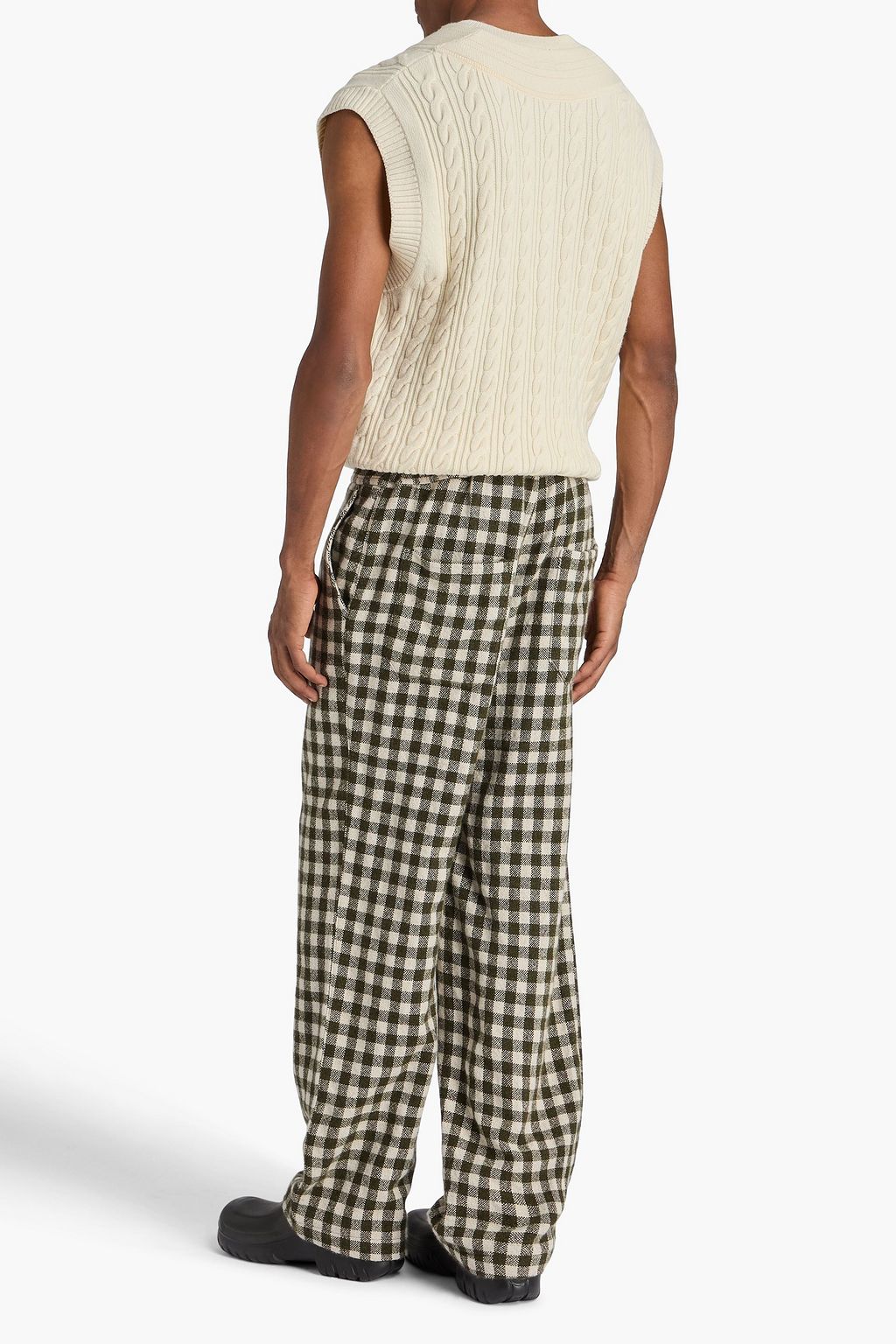 THE ELDER STATESMAN Gingham wool-tweed drawstring pants