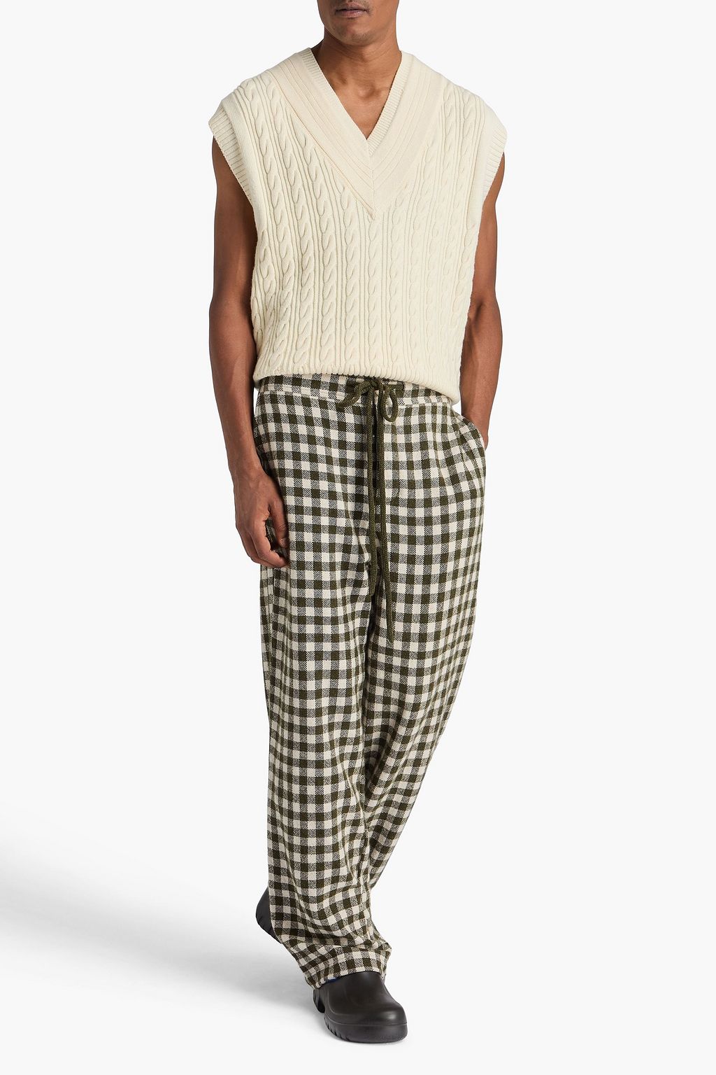 THE ELDER STATESMAN Gingham wool-tweed drawstring pants
