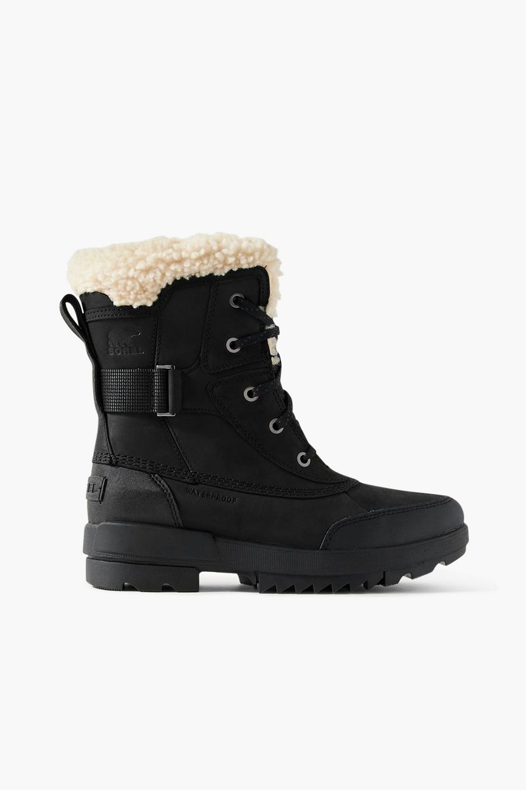 Shearling trimmed leather ankle boots black US 5.5