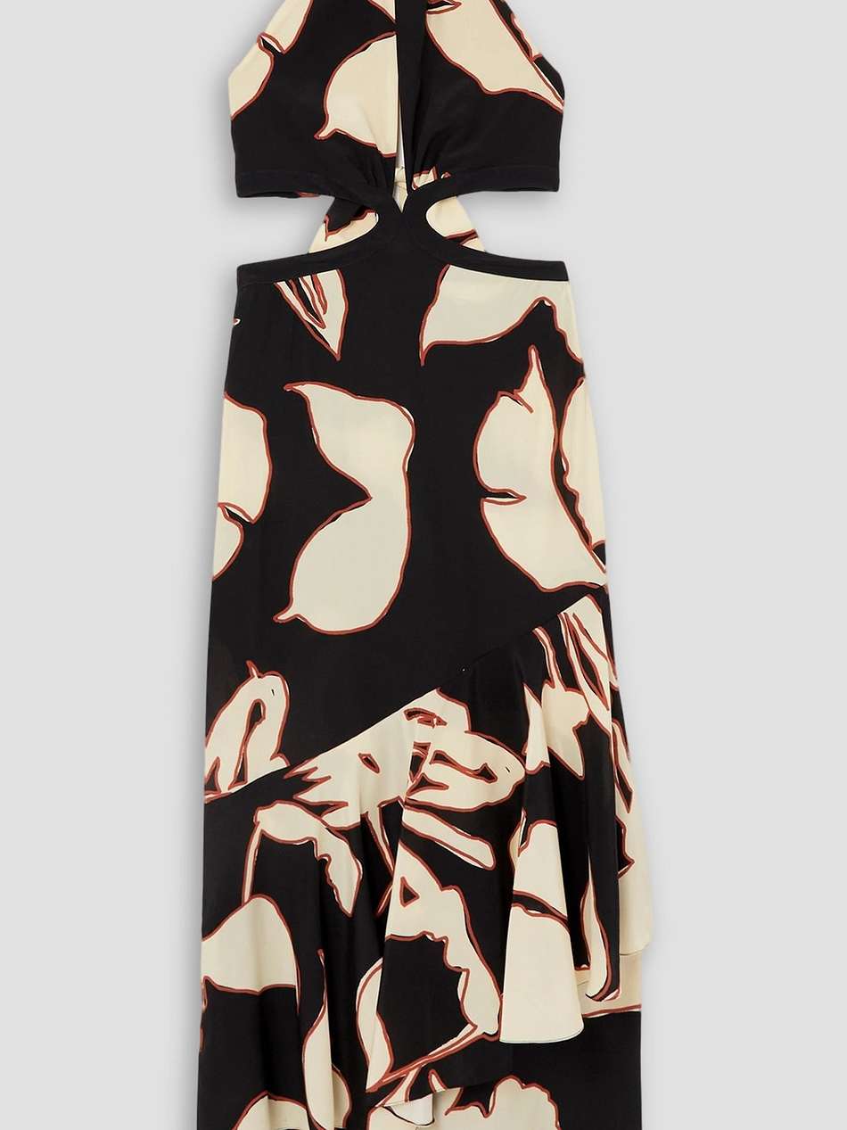 pasado tumultuoso printed silk crepe de chine halterneck maxi dress