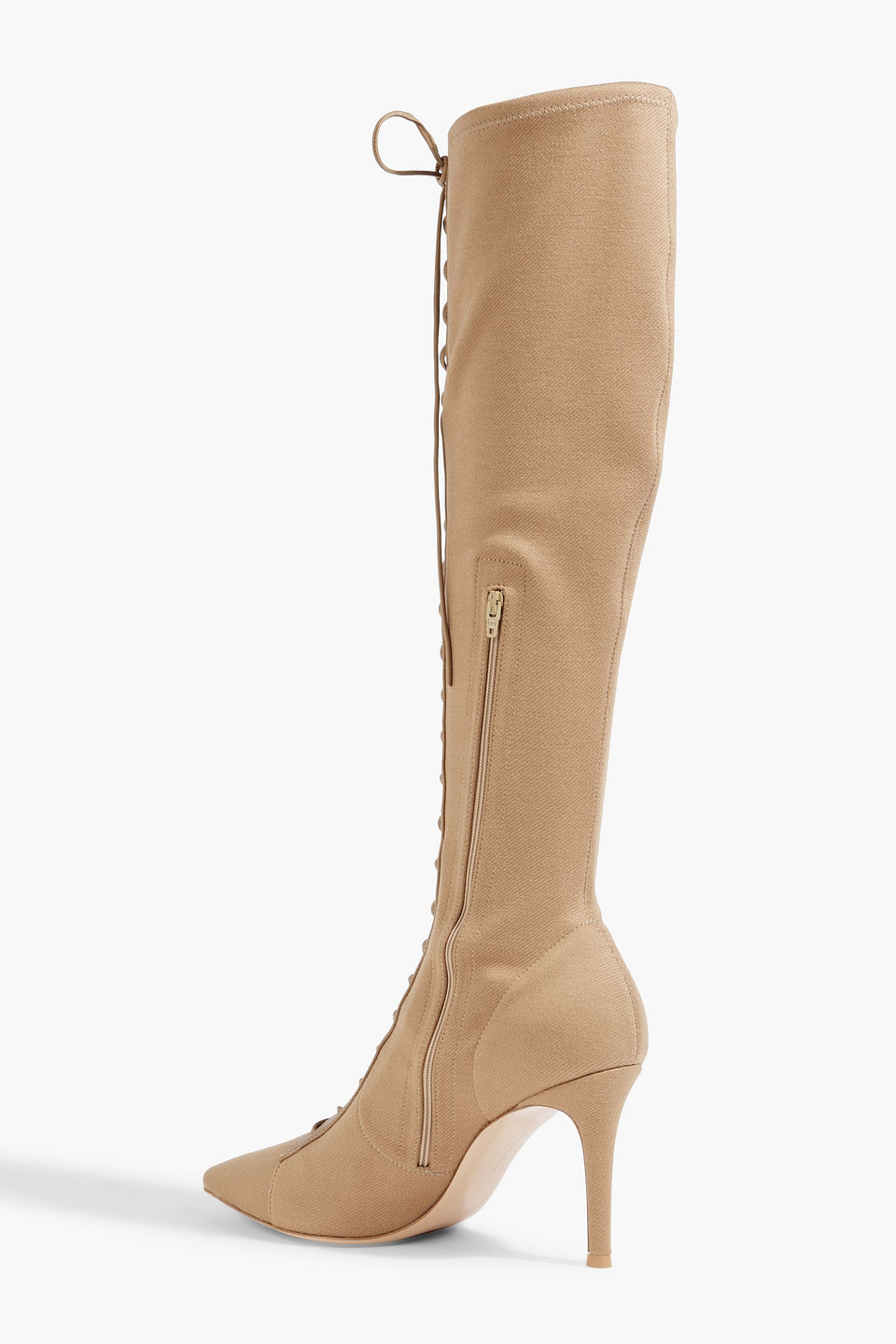 Gianvito Rossi Lace-up Leather-trimmed Twill Boots In Sand
