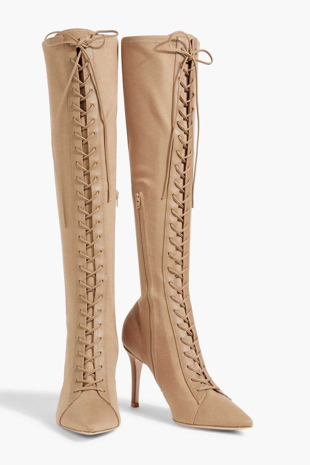 GIANVITO ROSSI Lace-up leather-trimmed twill knee boots
