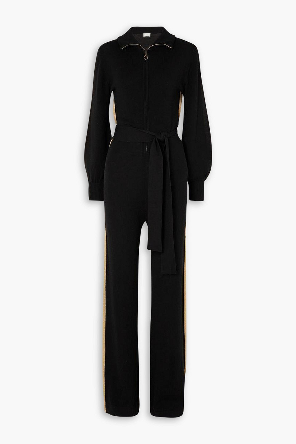 We Norwegians Geilo Belted Knit Merino Wool Jumpsuit In Black