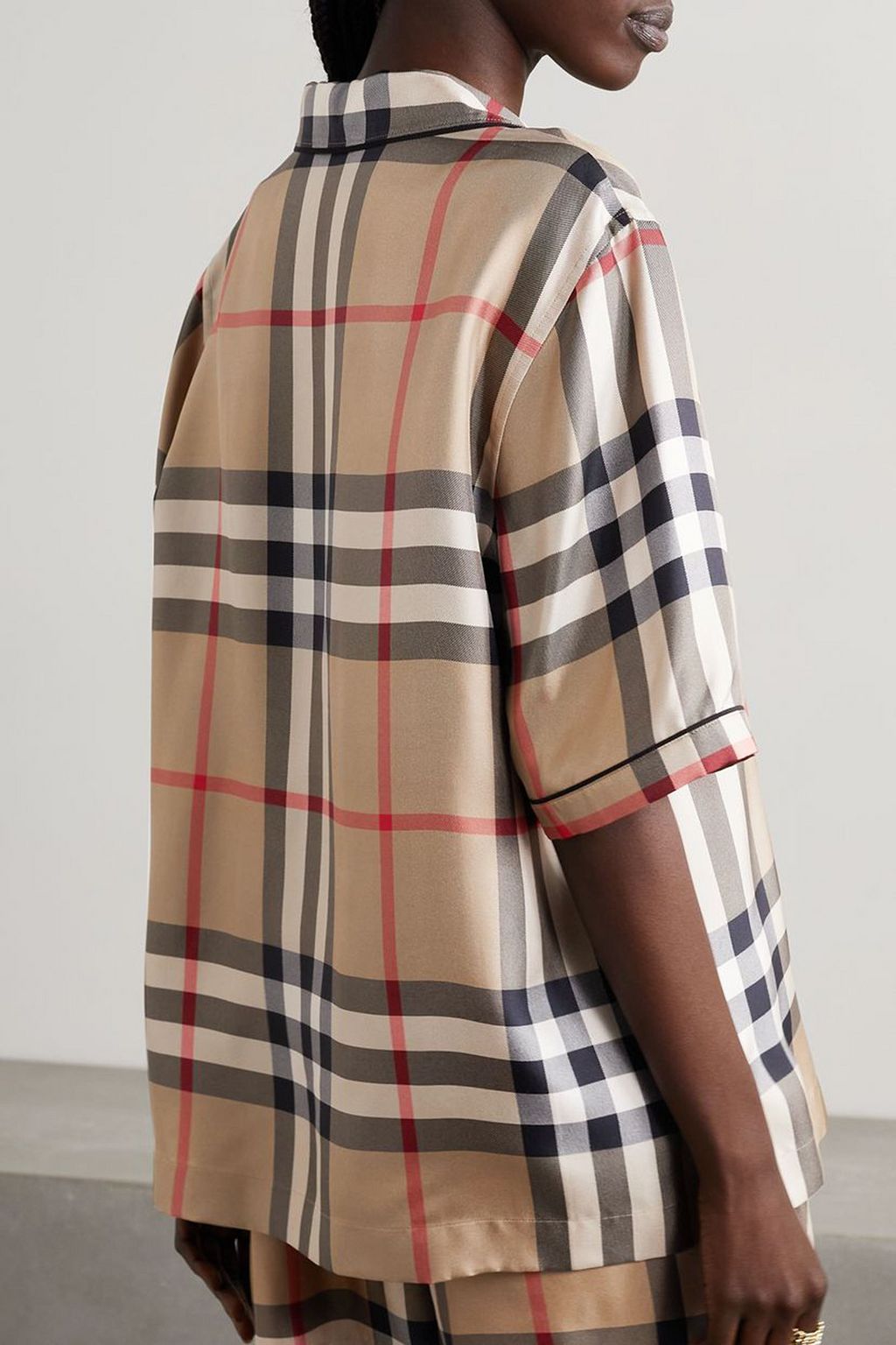 BURBERRY قميص من حرير تويل بنقشة مربعات