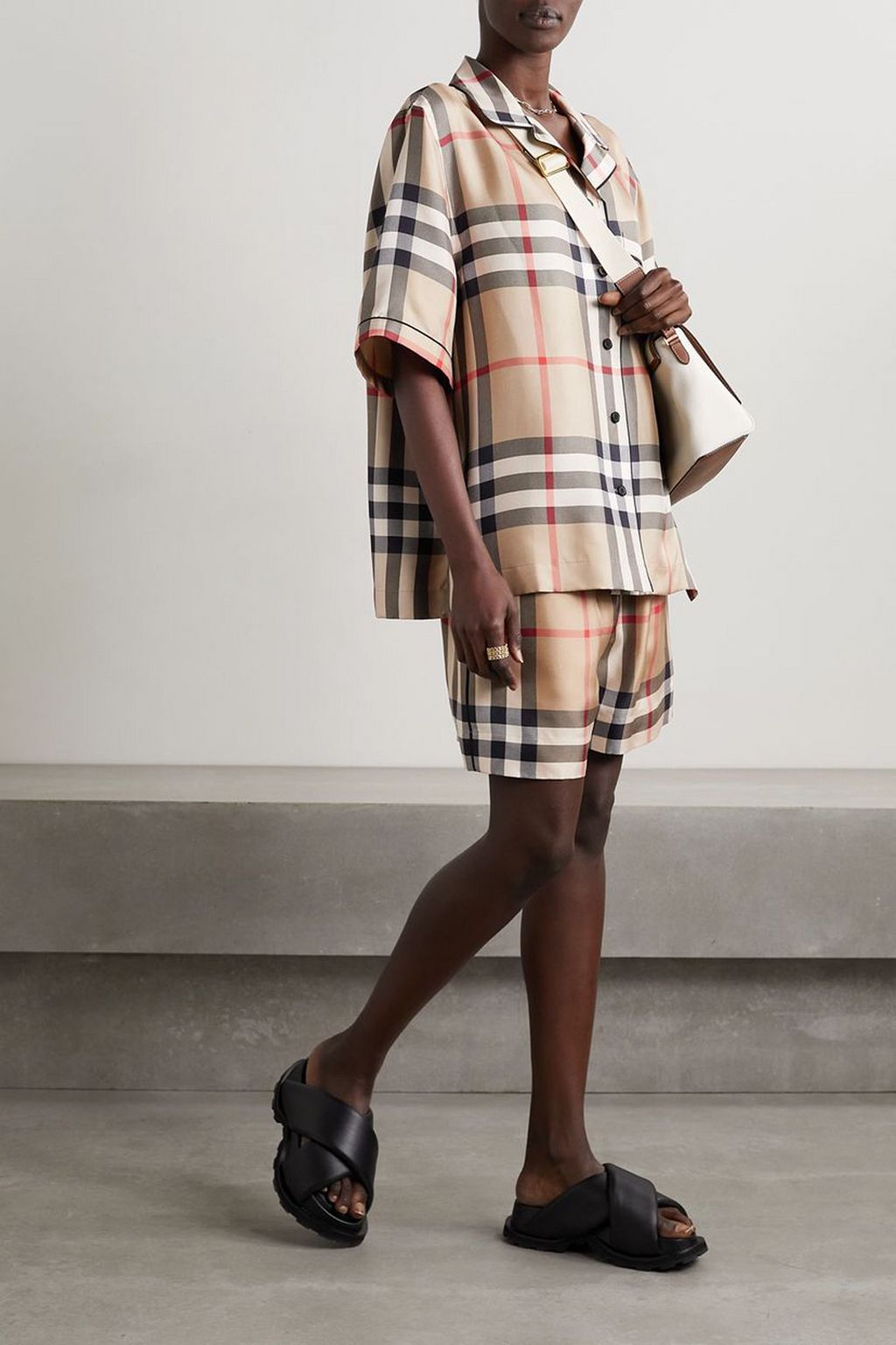 BURBERRY قميص من حرير تويل بنقشة مربعات