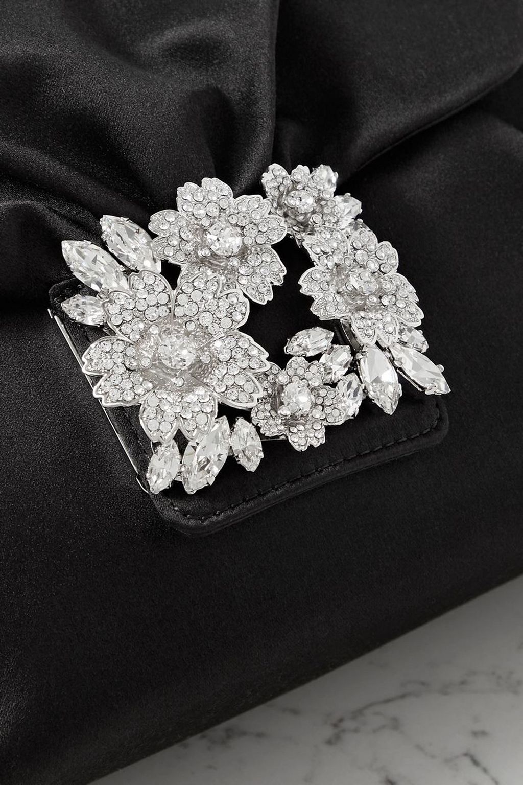 ROGER VIVIER RV Bouquet Strass Drape embellished satin clutch